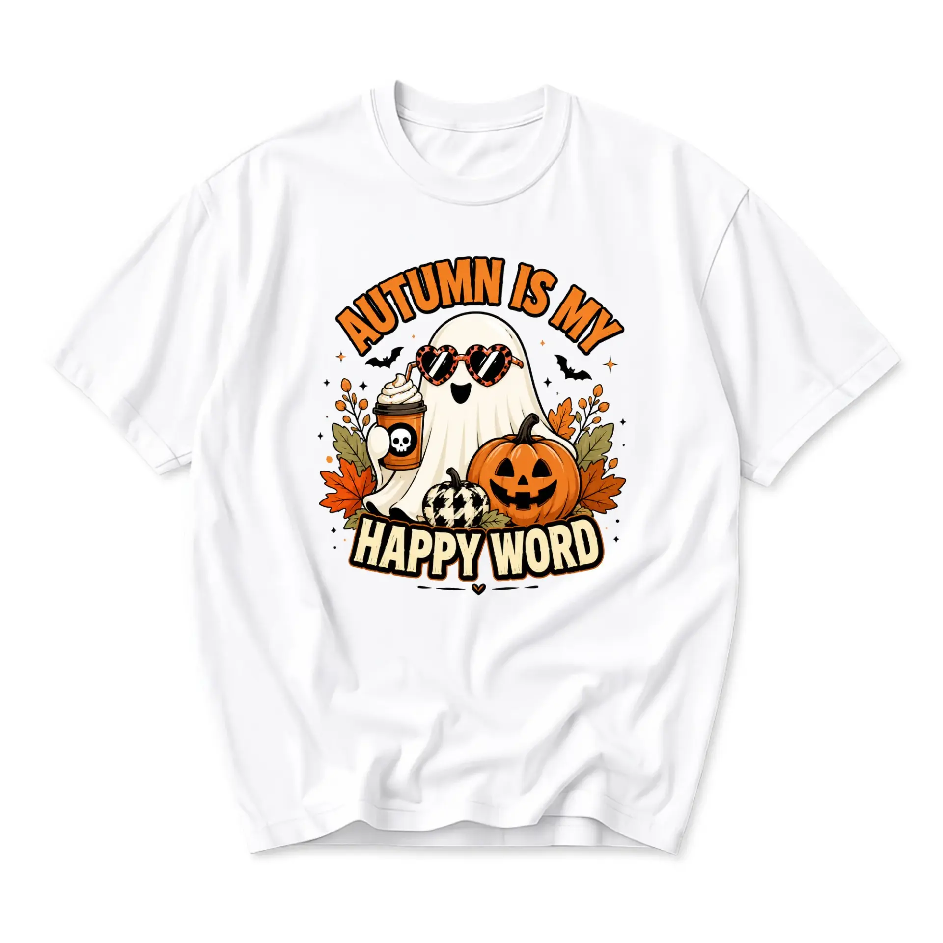 T-shirt Autumn Is My Happy Word Graphic Tee Unisex Fall Seasonal Crew Neck Apparel Casual Comfortable Cotton Blend Top