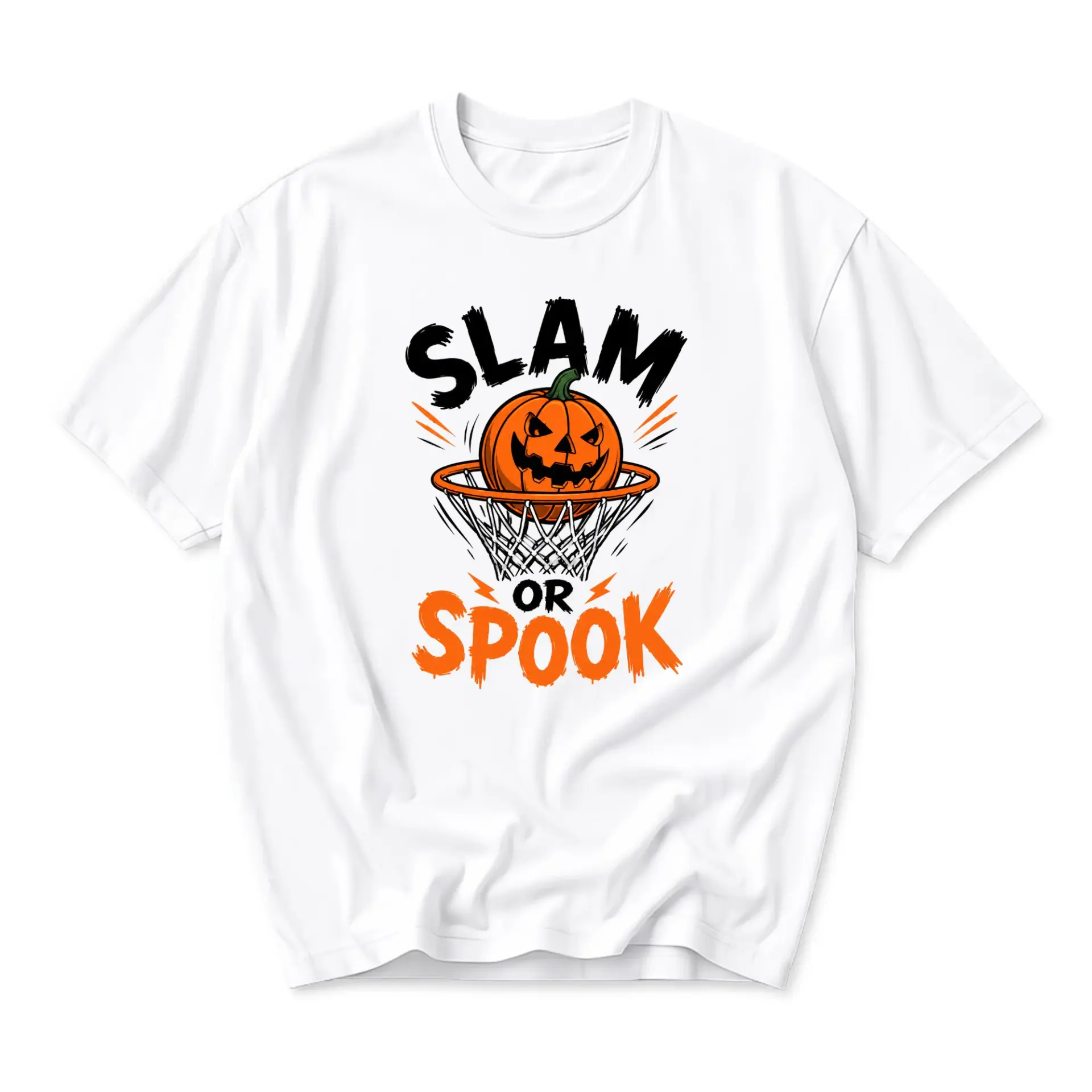 Funny Shirt Slam or Spook Halloween Basketball Graphic Tee Unisex Crew Neck Casual Cotton Blend Short Sleeve Top