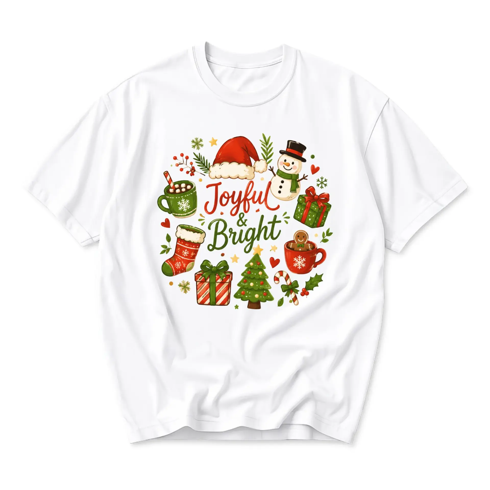 Graphic Tee Joyful and Bright Holiday Season Print Unisex Crew Neck Casual