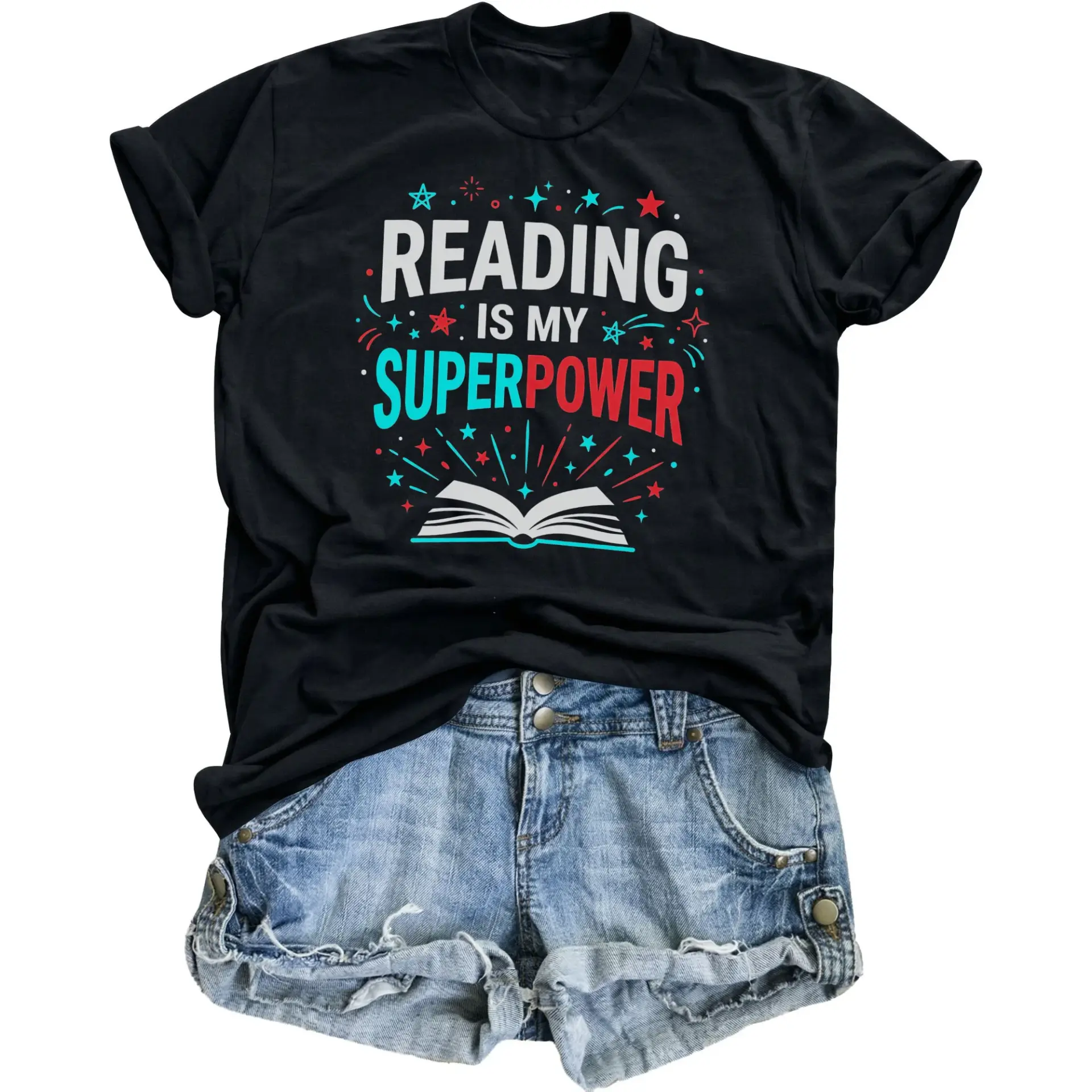 Graphic Tee Reading Is My Superpower Unisex Cotton Shirt for Book Lovers and Casual Everyday Apparel Style
