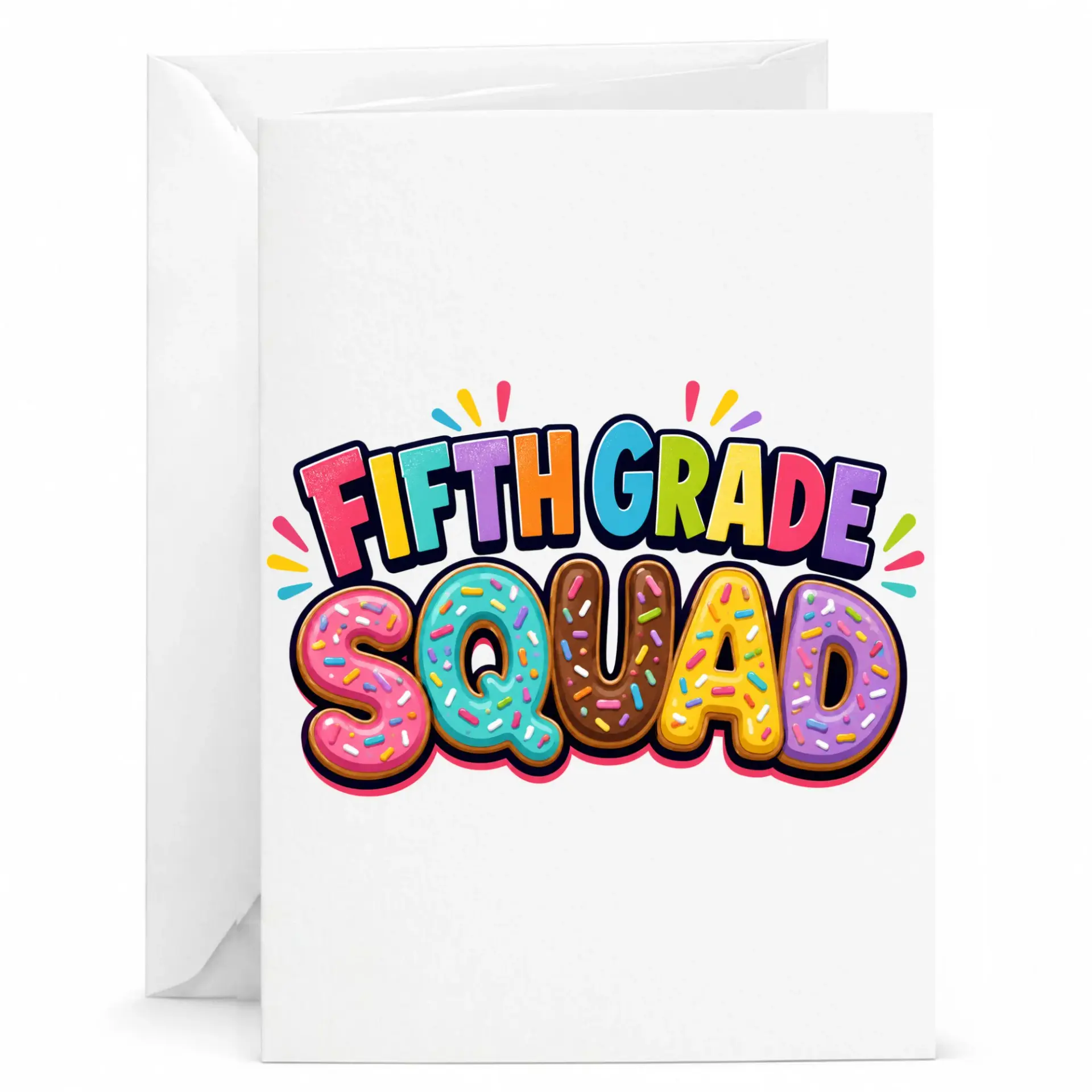 Funny Greeting Card Fifth Squad Colorful Donut Typography Design for Milestone Achievement and Celebrations