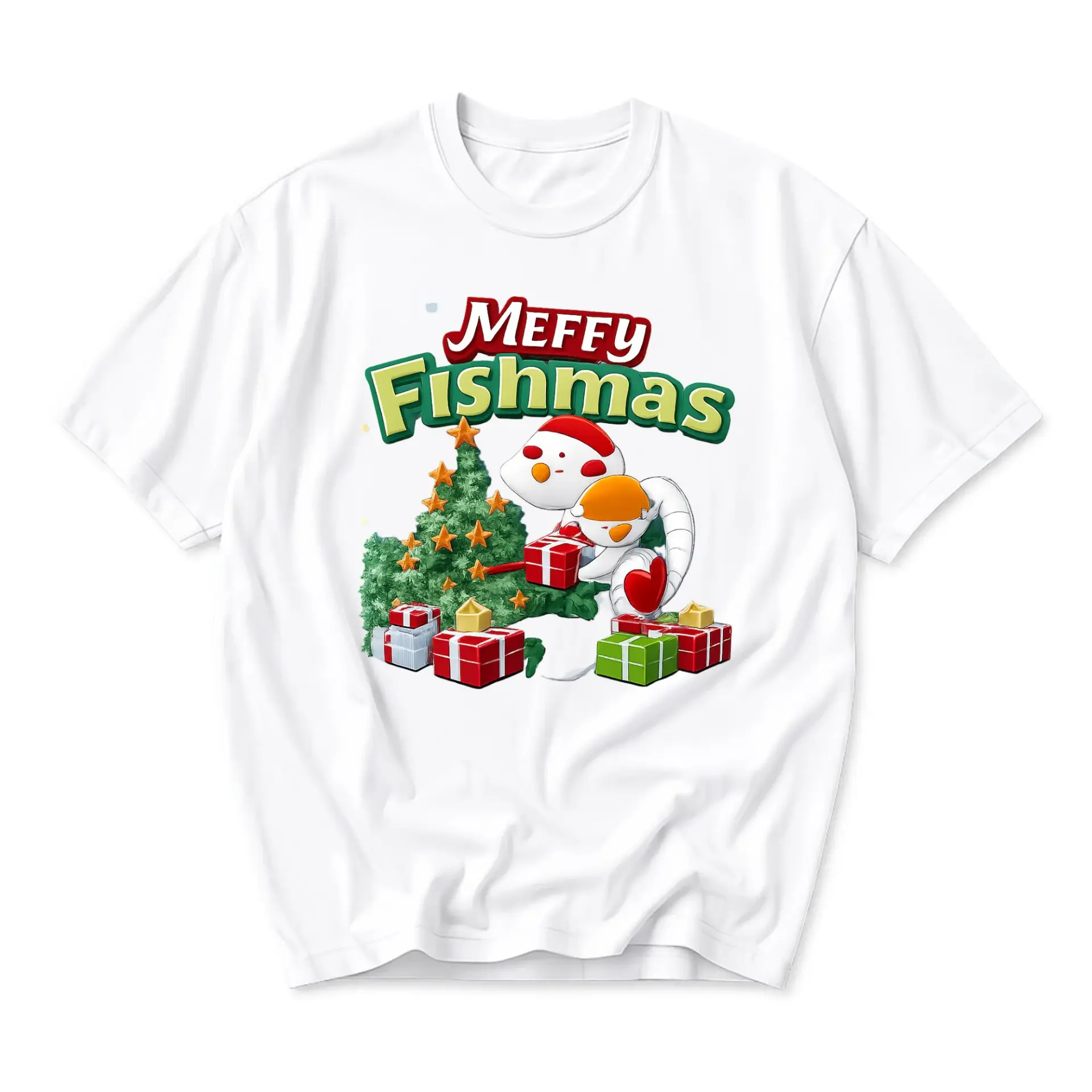 Funny Shirt Meffy Fishmas Christmas Holiday Graphic Tee Casual Unisex Crew Neck Short Sleeve Top Cotton Blend