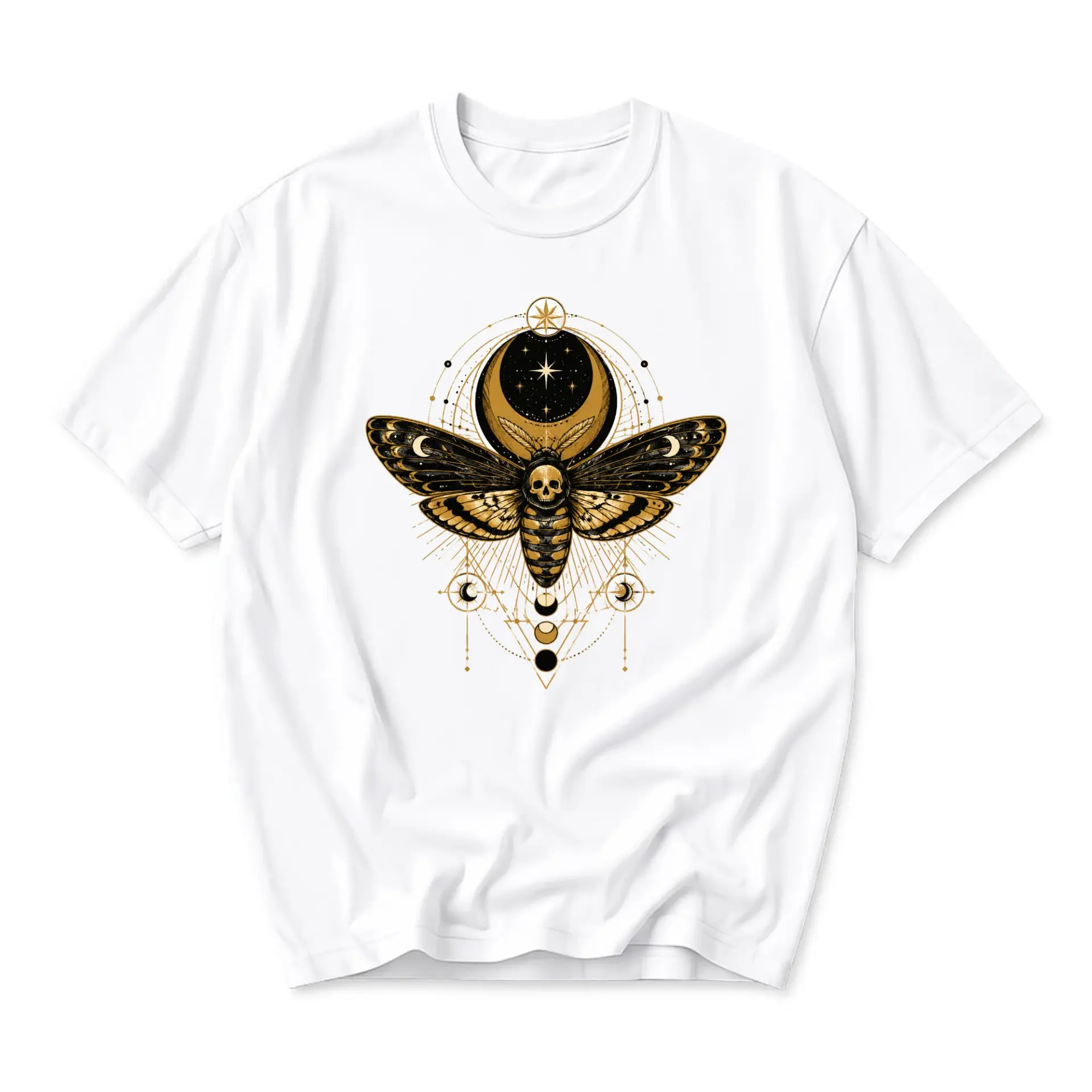 Graphic Tee Moth and Skull Celestial Design Unisex Casual Crew Neck T-Shirt Comfortable Everyday Cotton Apparel