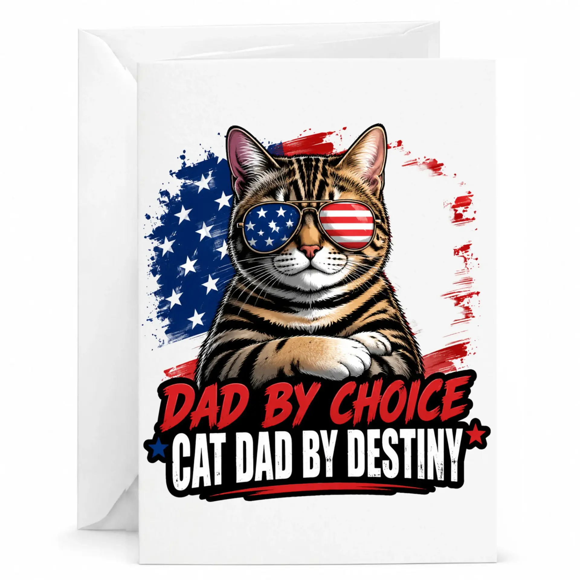 Funny Cat Dad Greeting Card Patriotic Tabby Illustration Professional Stationery for Pet Owners and Animal Lovers
