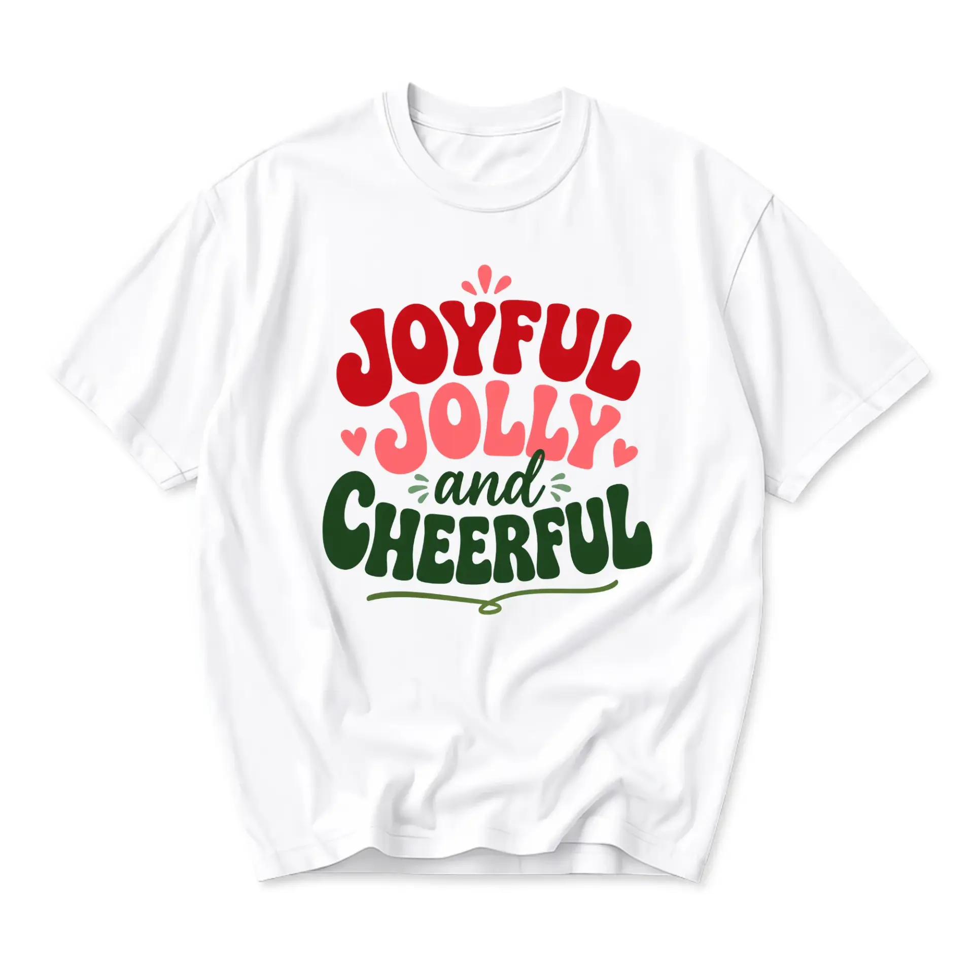Graphic Tee Joyful Jolly and Cheerful Retro Holiday Quote Unisex Crew Neck Short Sleeve Casual Cotton Blend T-Shirt