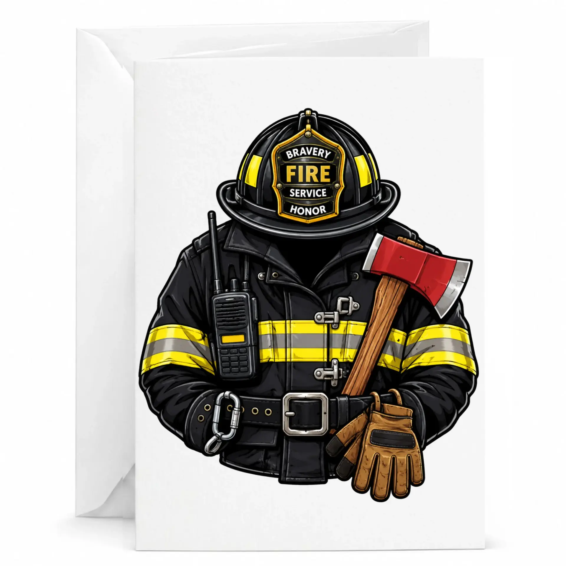 Greeting Card Featuring Firefighter Gear Design Professional Fire Service Illustration for First Responders Appreciation