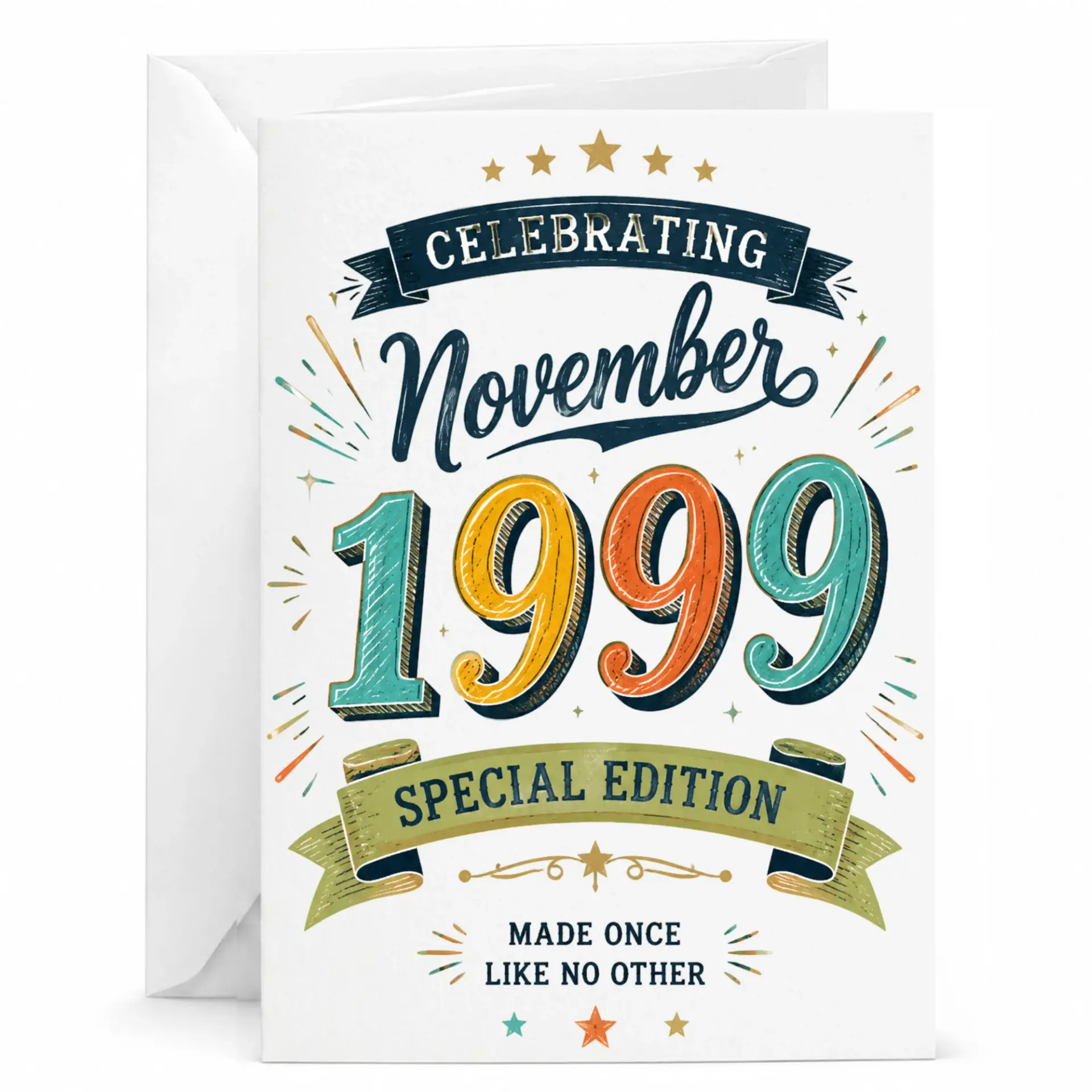 Birthday Greeting Card Celebrating November 1999 Special Edition Vintage Style Milestone Anniversary Celebration