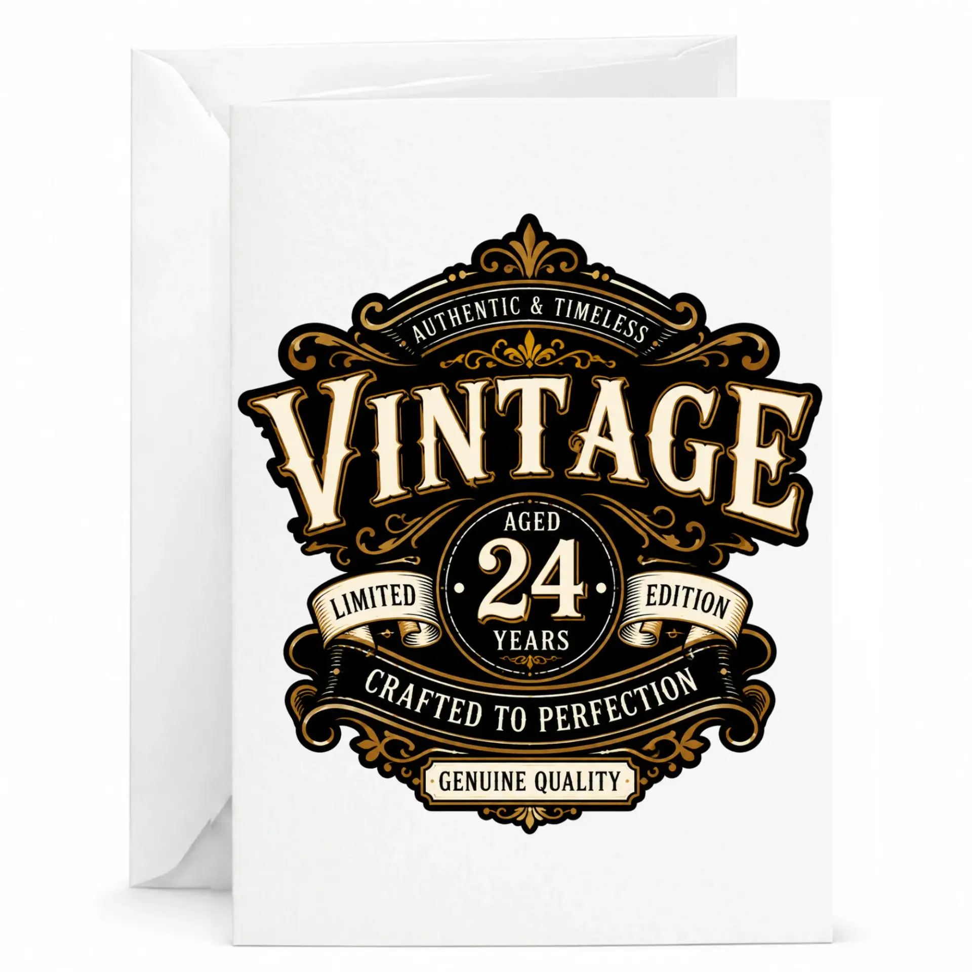 Birthday Card 24th Birthday Vintage Style Greeting Card for 24 Years Old Celebration Milestone Elegant Design