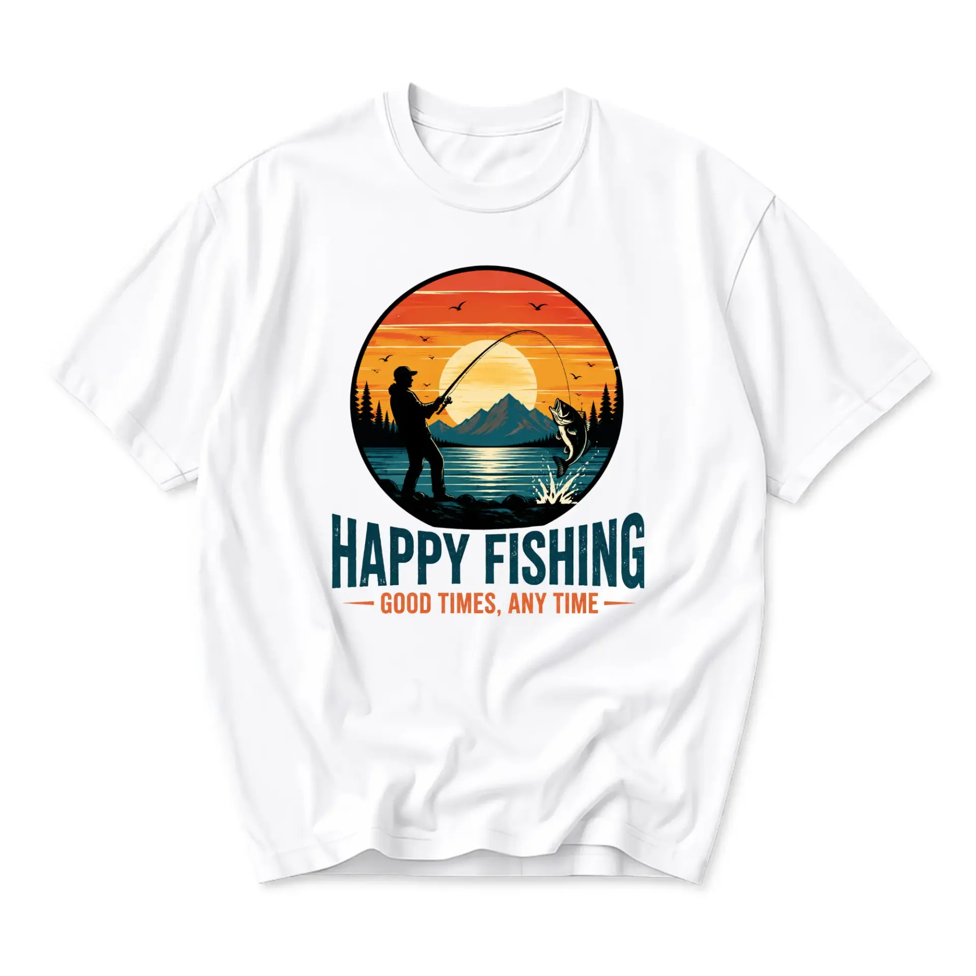 Graphic Tee Happy Fishing Good Times Unisex Shirt Vintage Sunset Outdoor