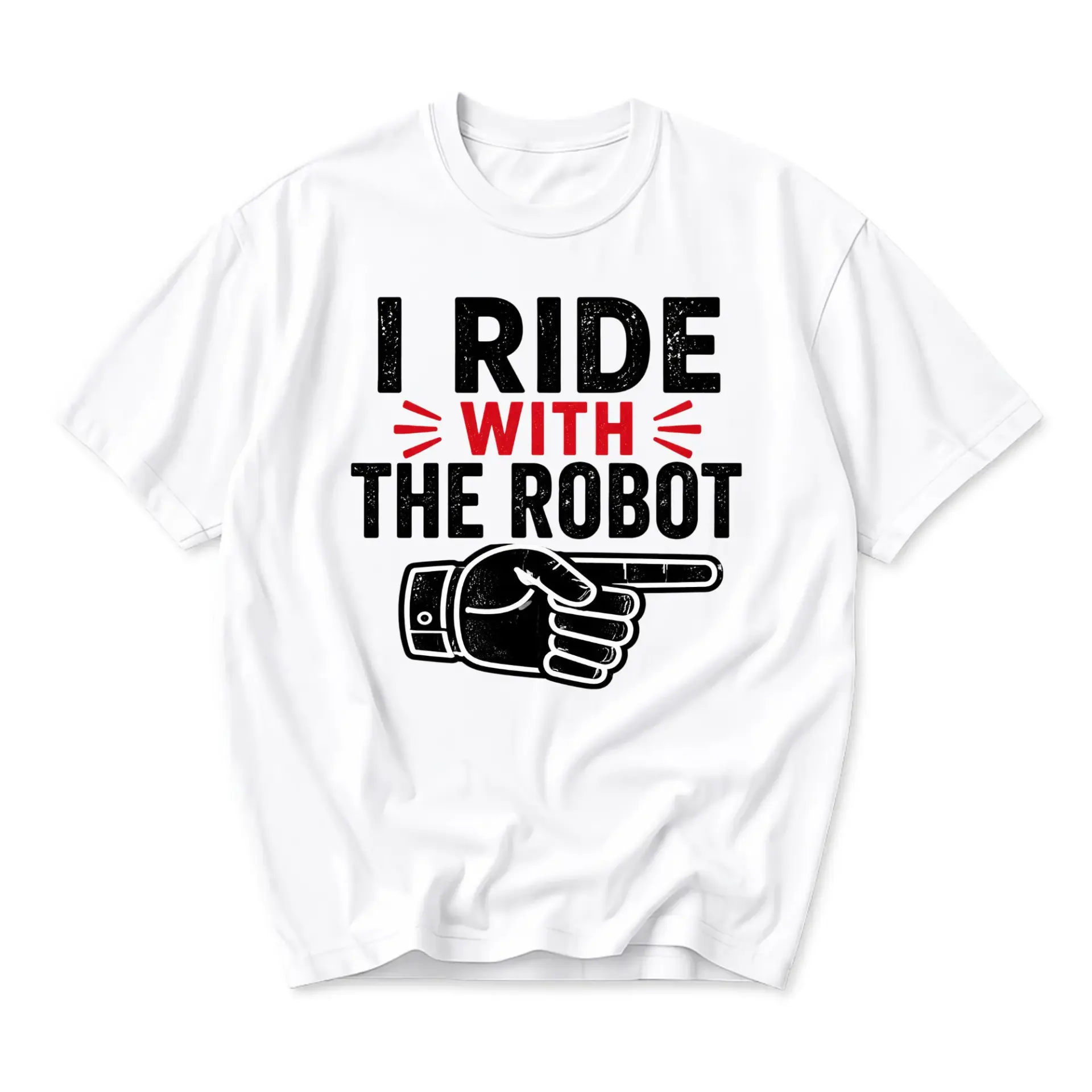 Funny Shirt I Ride with the Robot Graphic Tee Unisex Casual Crew Neck Comfortable Cotton Blend Short Sleeve Top