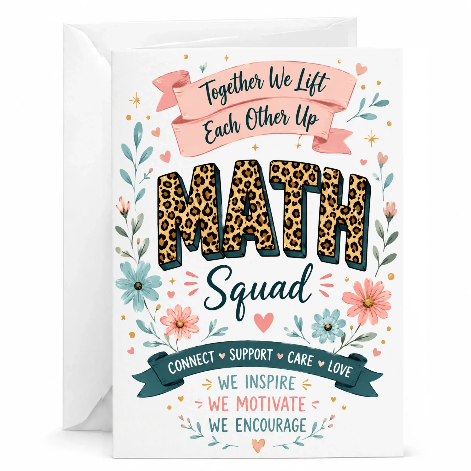 Greeting Card Math Squad Appreciation for Teachers and Colleagues Floral Inspirational Stationery Professional