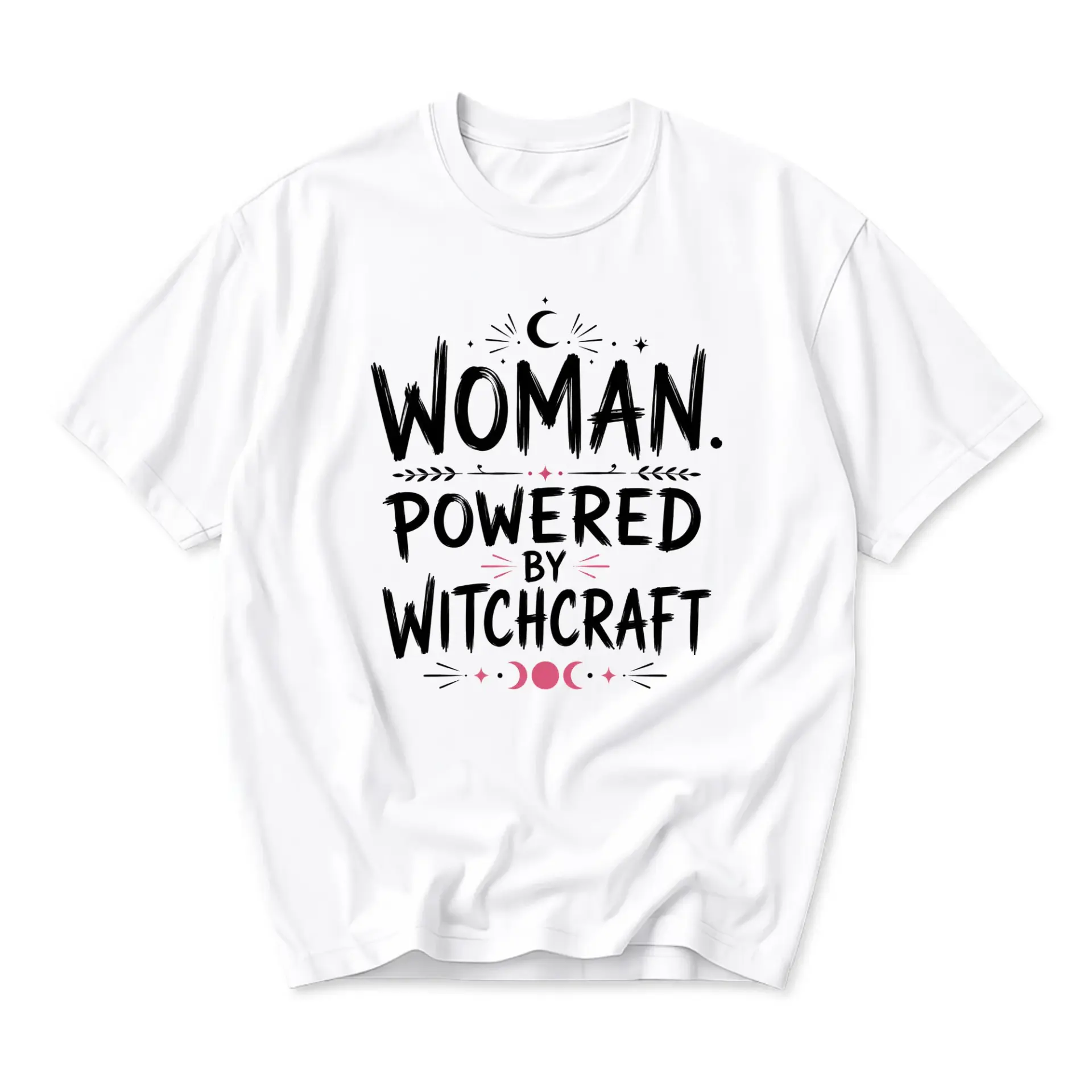 Graphic Tee Woman Powered by Witchcraft Unisex Crew Neck T-Shirt Celestial Themed Casual Cotton Blend Apparel