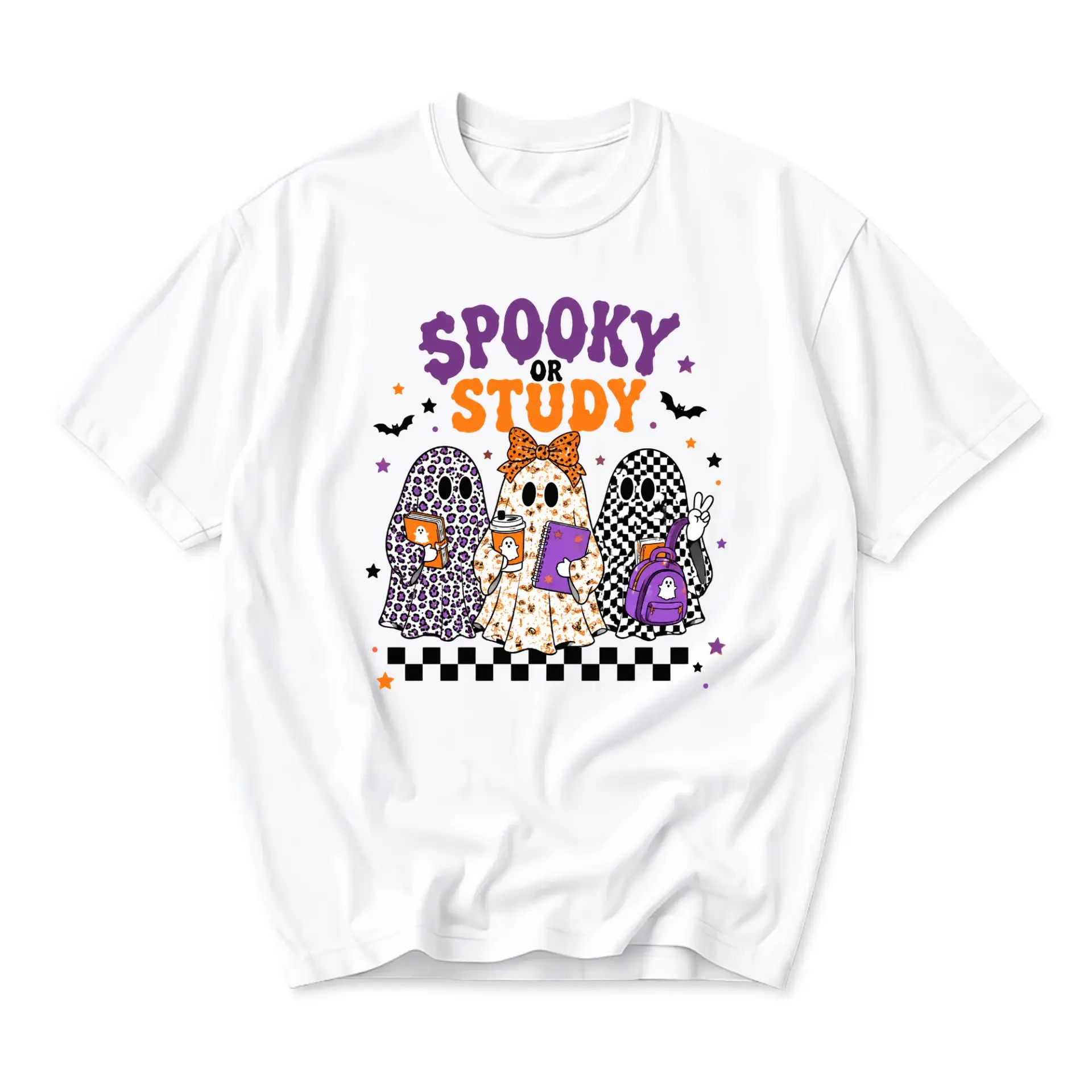 Funny Shirt Spooky or Study Graphic Tee Unisex Cotton Crew Neck Top for Fall Season Casual Everyday Outfit