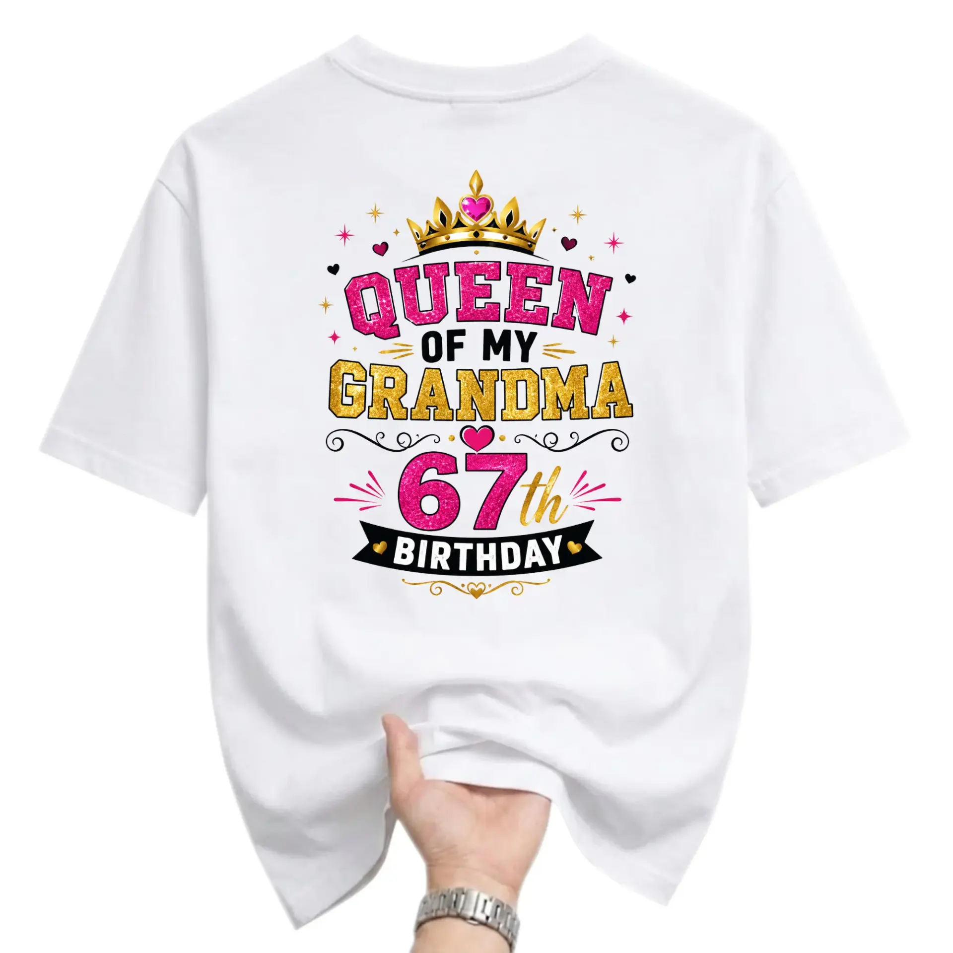 Graphic Tee Queen of My Grandma 67th Birthday Shirt Unisex Casual Cotton Blend Crew Neck Apparel for Family Celebration