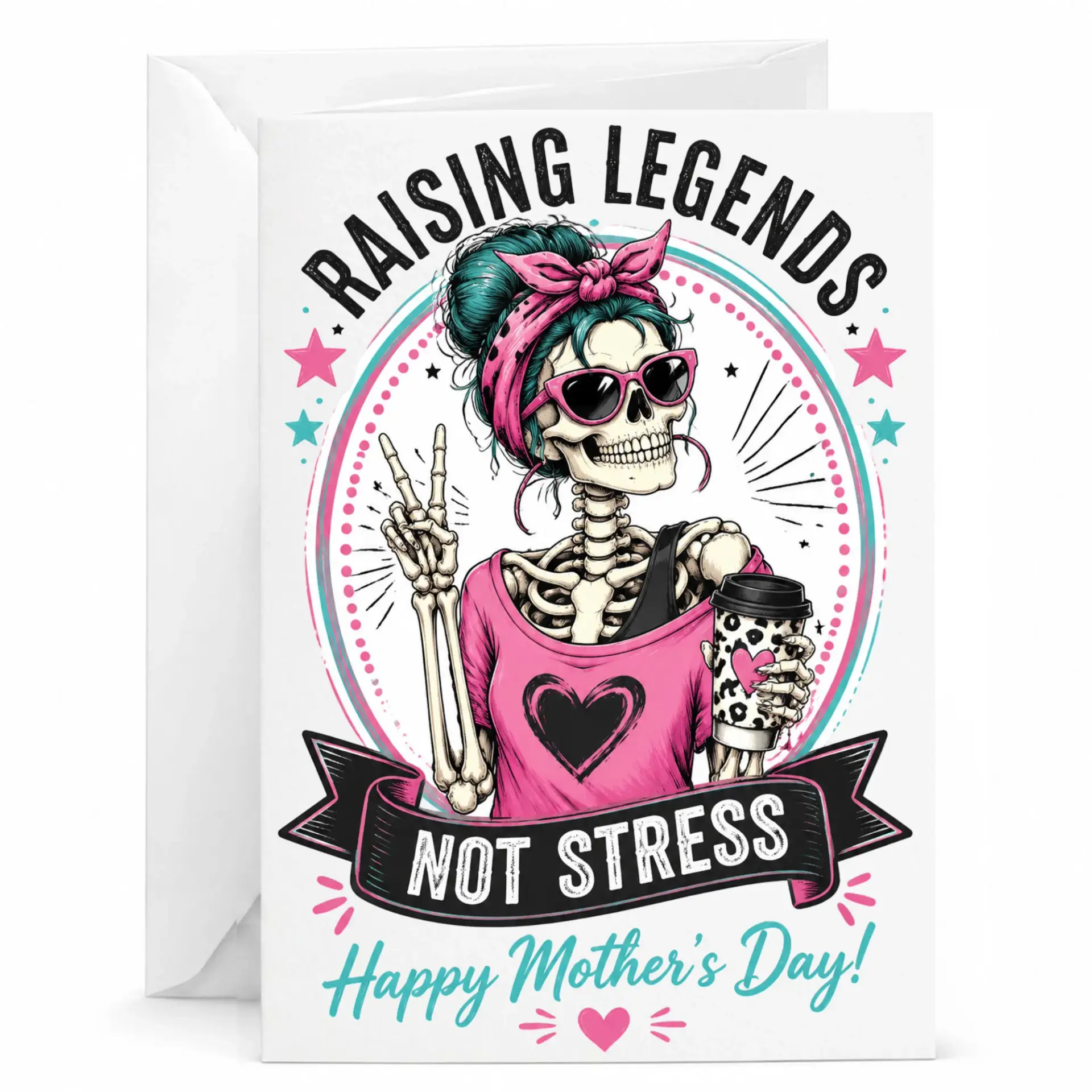 Funny Greeting Card Raising Not Stress Mother's Day with Envelope for Her 5x7 Inches Folded