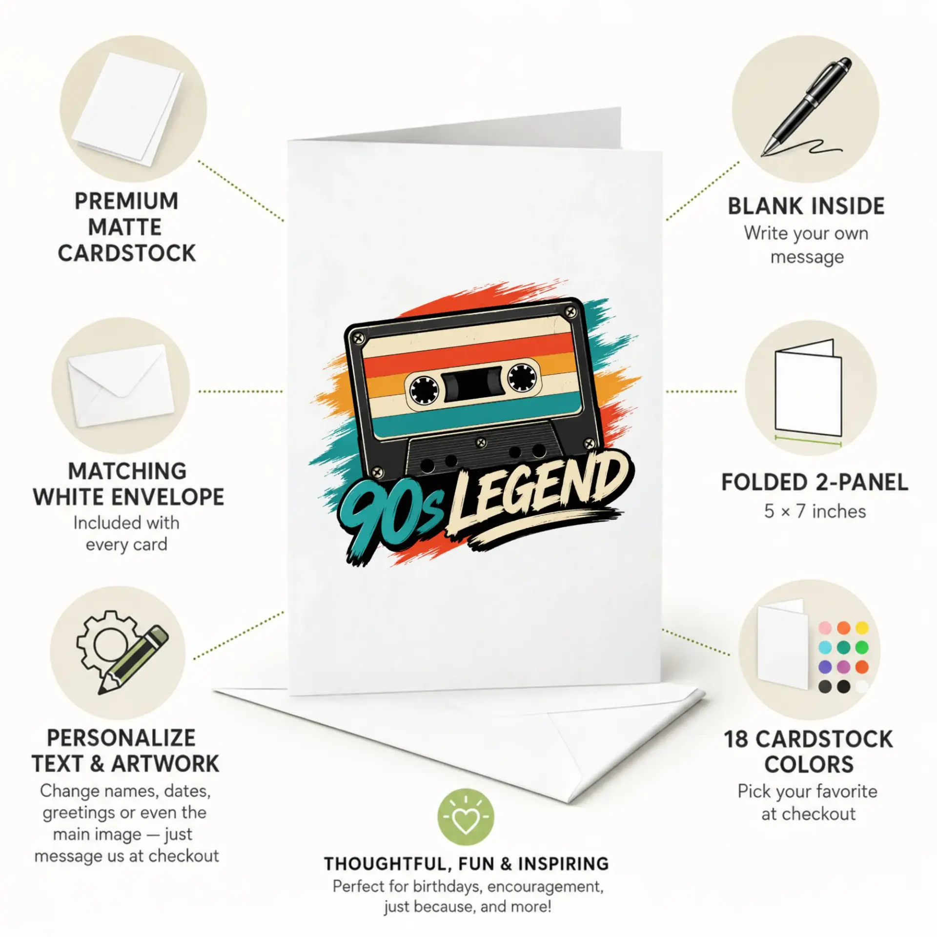 Greeting Card 90s Legend Retro Cassette Tape Design for Nostalgic Music Lovers and Vintage Enthusiasts