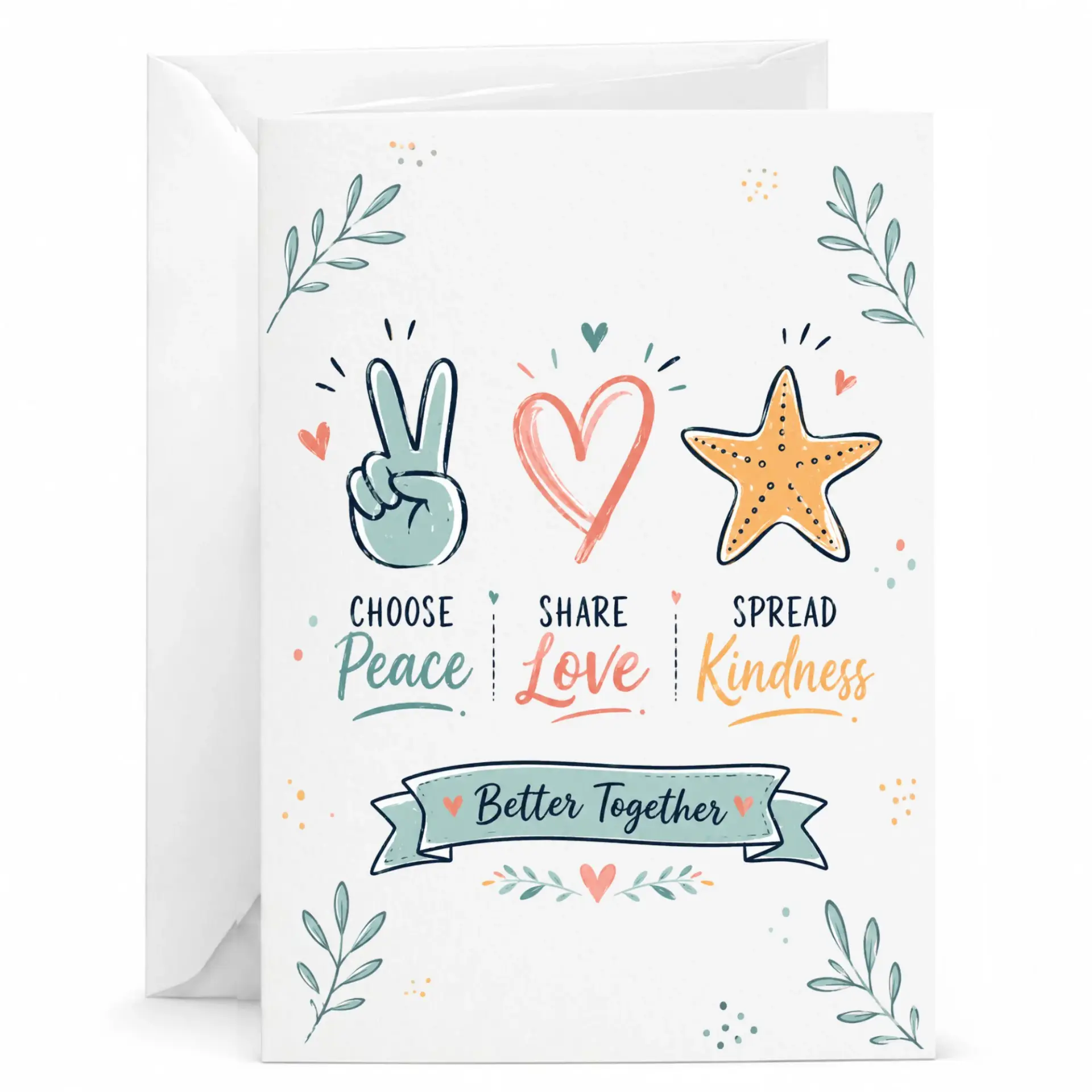 Greeting Card Choose Peace Share Love Spread Kindness Inspirational Stationery for Any