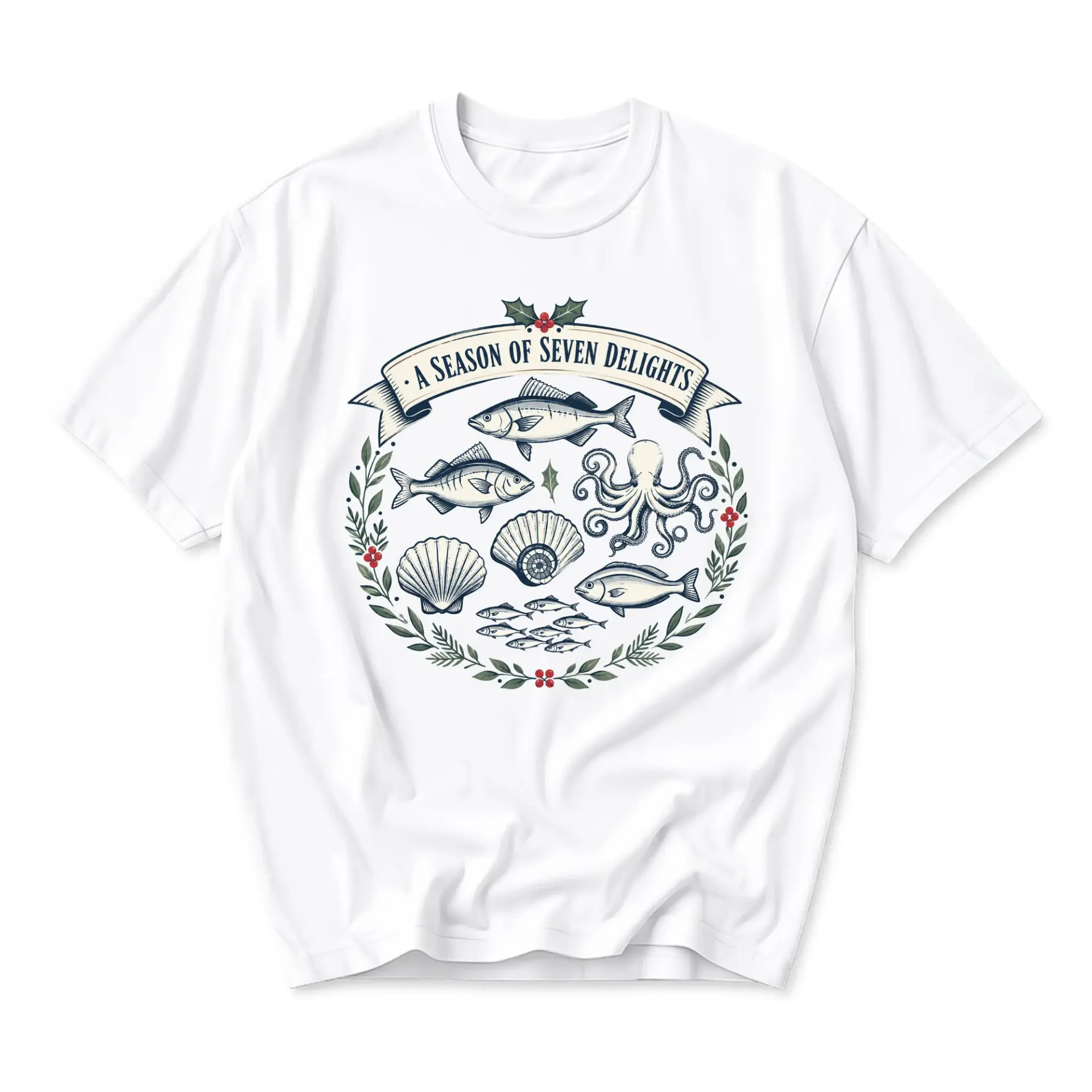 Graphic Tee a Season of Seven Delights Sea Life Illustration Unisex Casual