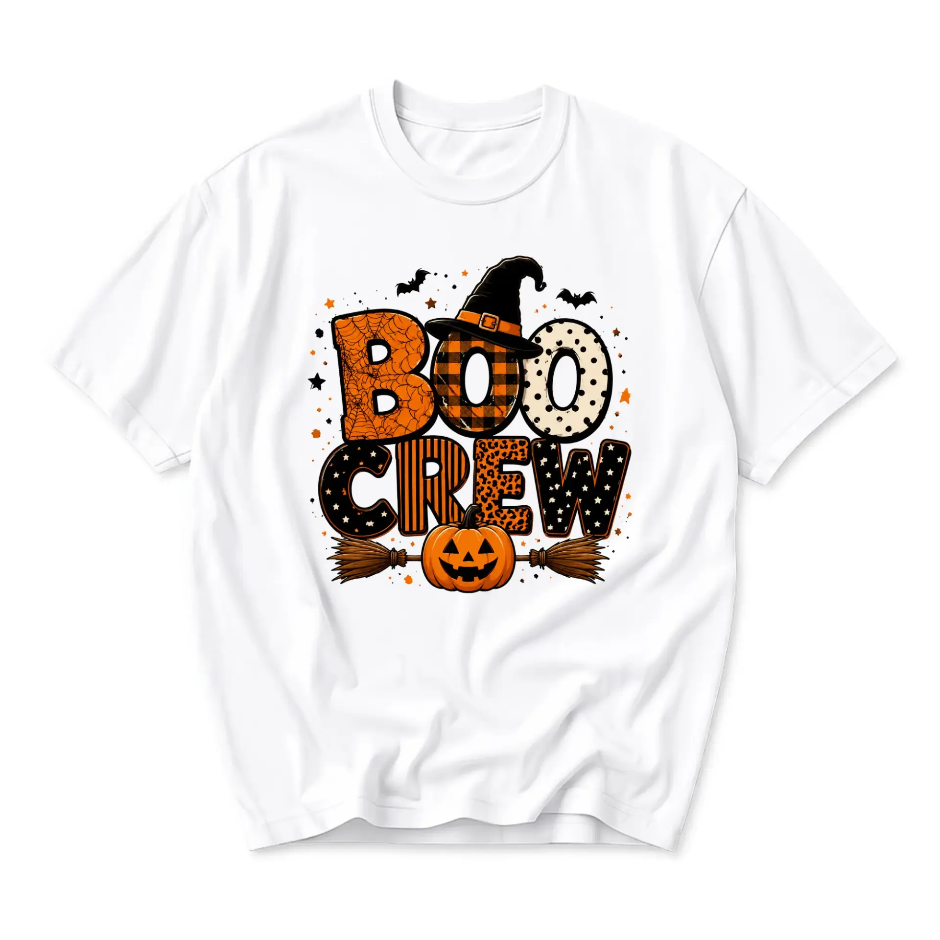 Graphic Tee Boo Crew Halloween Shirt Spooky Season Apparel Unisex Cotton Blend Comfortable Casual Crew Neck T-Shirt