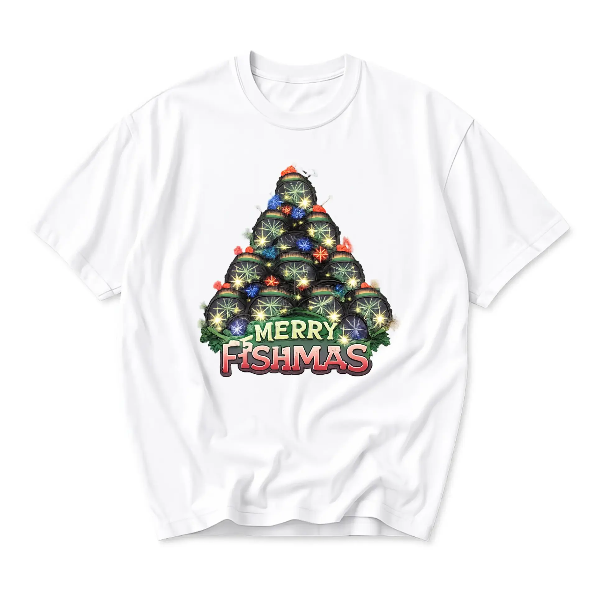 Funny Shirt Merry Fishmas Holiday Graphic Tee Unisex Cotton Crew Neck Casual Top for Fishing Lovers Seasonal Gift
