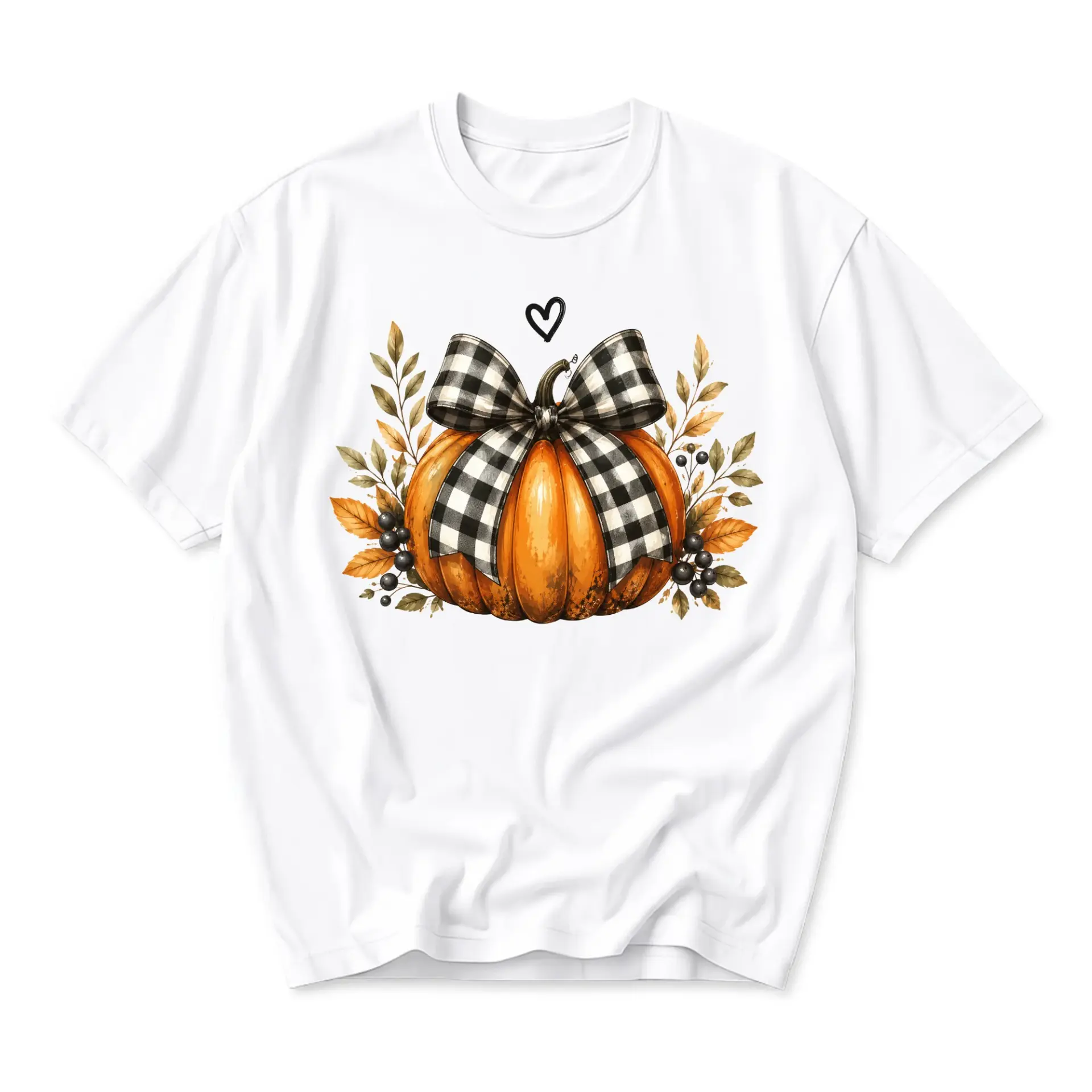 Graphic Tee Unisex Pumpkin with Plaid Bow Print Casual Autumn Fall Season Shirt Crew Neck Soft Cotton Blend Top