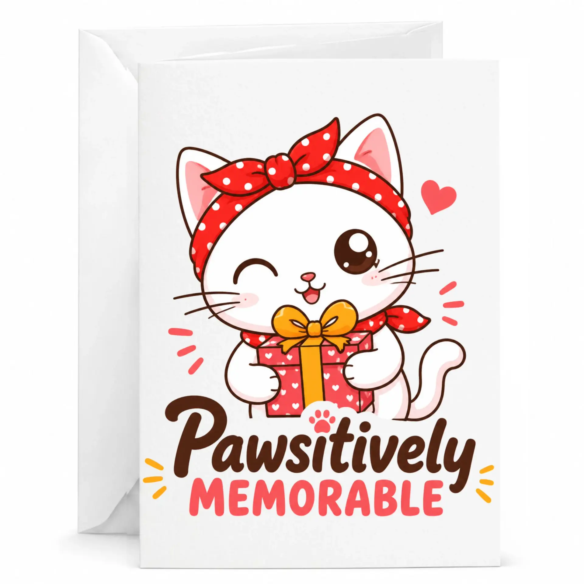 Funny Cat Greeting Card Pawsitively Memorable Cute Birthday Note with Matching Envelope for Special Occasions