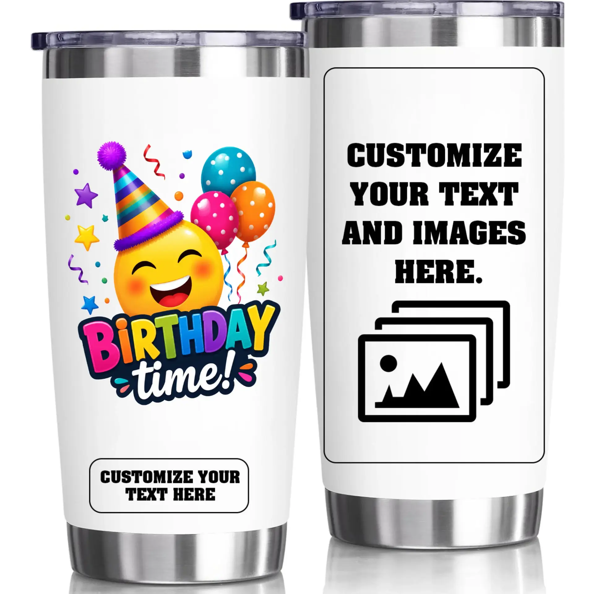 Stainless Steel Tumbler Birthday Time Personalized Insulated Travel Mug for Hot and Cold Drinks 20 Ounce Gift Cup