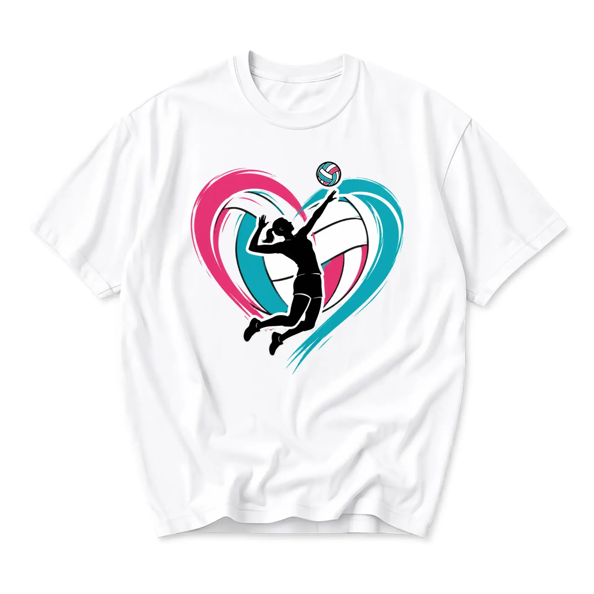 Graphic Tee Volleyball Heart Silhouette Unisex Casual Cotton Blend Short Sleeve Shirt for Everyday Sport Athletic Wear