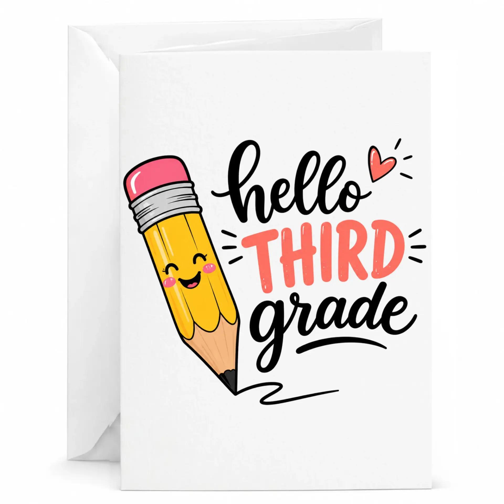 Greeting Card Hello Third Pencil Illustration for Academic and Celebrations 5x7 Inches