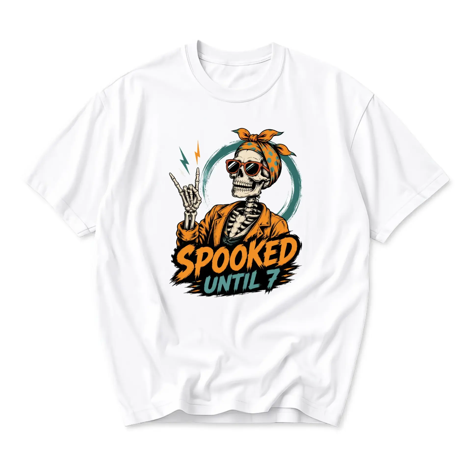 Graphic Tee Spooked Until 7 Skeleton Illustration Unisex Casual Short Sleeve Crew Neck Cotton Blend Shirt