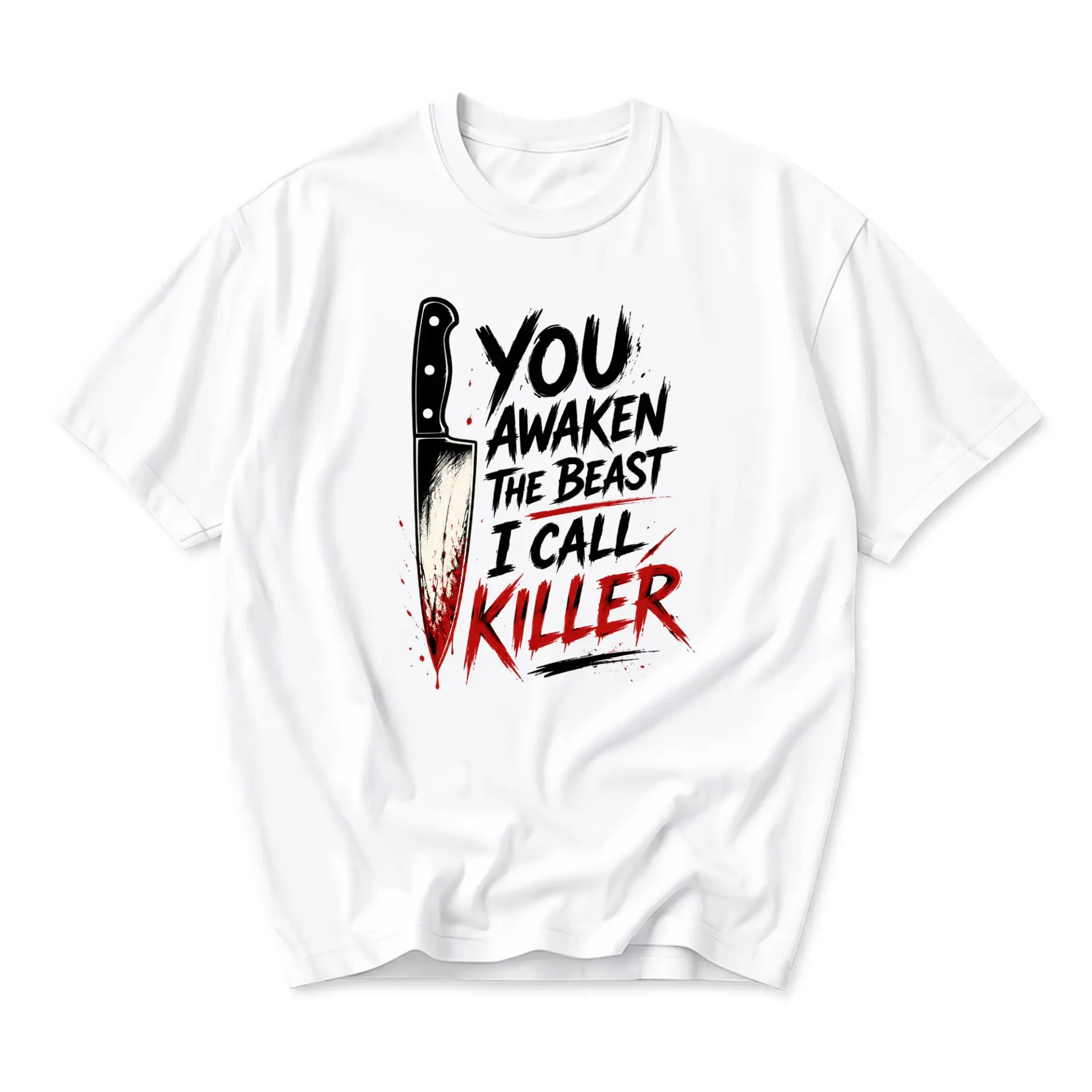 Graphic Tee Unisex Crew Neck T-Shirt Featuring Knife Illustration and Bold Artistic Text Statement for Everyday Wear
