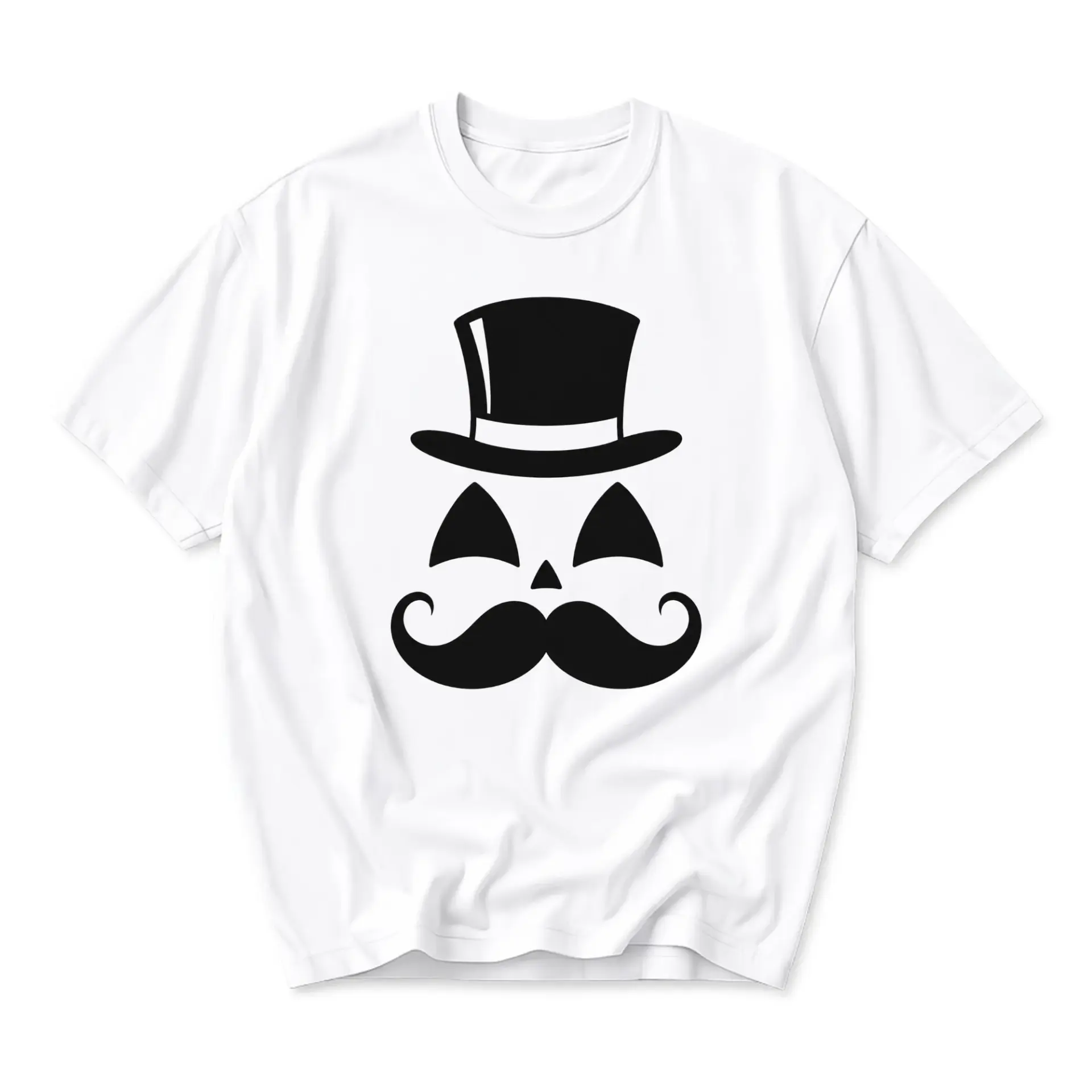 Graphic Tee Unisex Crew Neck Shirt Featuring a Whimsical Dapper Jack O Lantern Design with Mustache and Top Hat