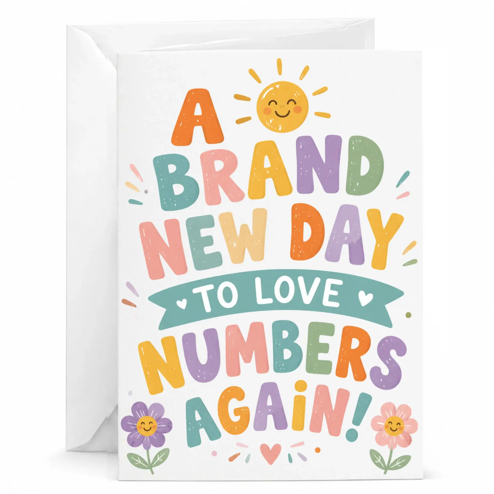 Greeting Card a Brand New Day to Love Numbers Again Motivational Stationery Note with White Envelope for All Occasions