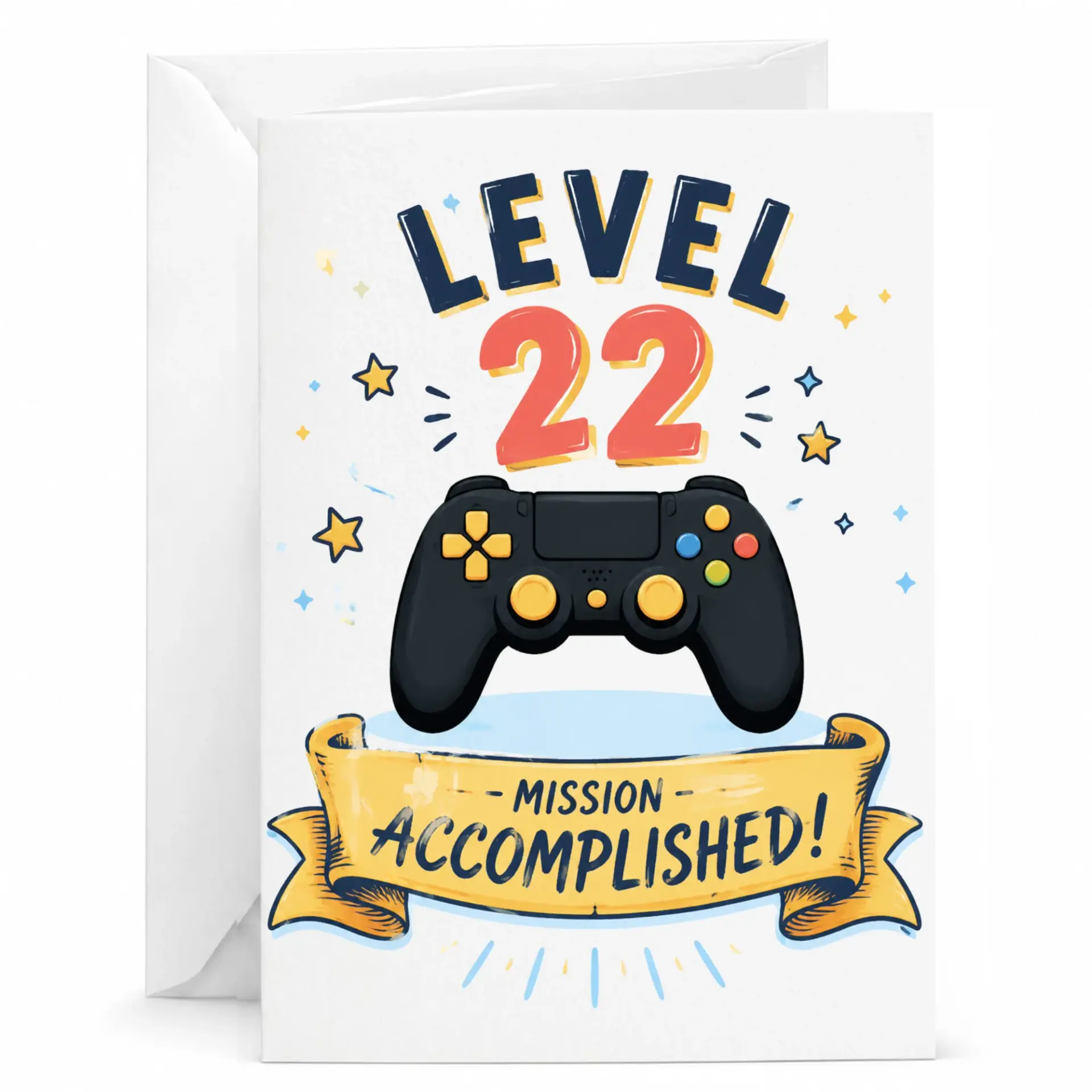 Birthday Card Level 22 Mission Accomplished Funny Gamer Themed Greeting Card for Video Game Enthusiasts