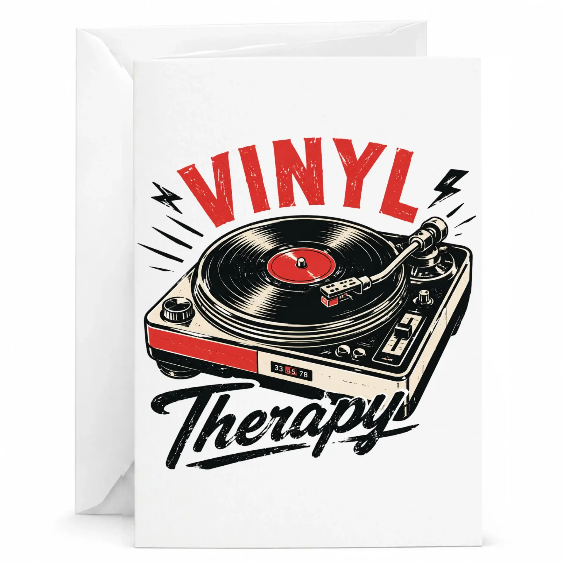 Vinyl Therapy Greeting Card for Music Lovers Vintage Turntable Design Musician Gift Idea for Birthday Anniversary