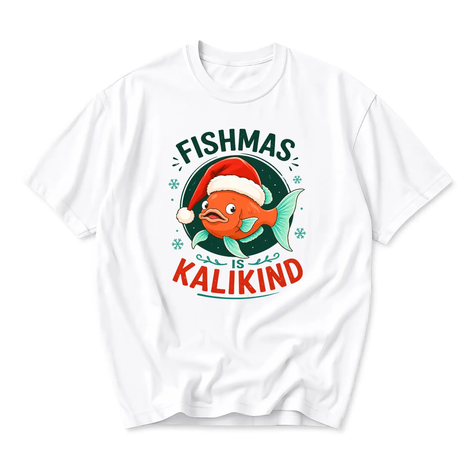 Funny Shirt Fishmas Is Kalikind Holiday Graphic Tee Unisex Short Sleeve Crew Neck Seasonal Apparel for Casual Wear