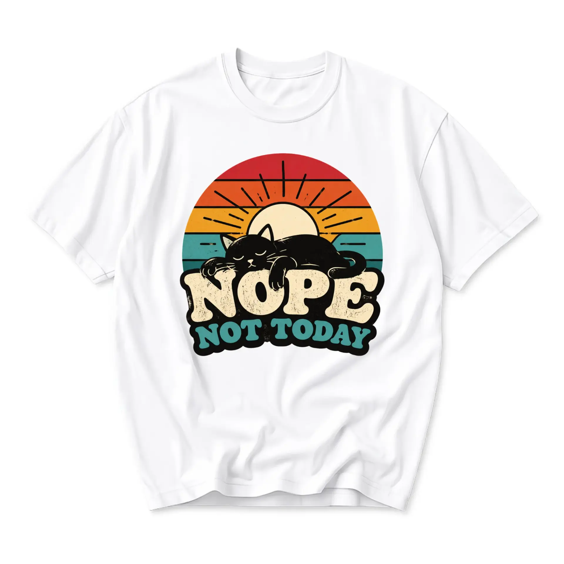 Funny Shirt Nope Not Today Cat T-Shirt Retro Sunset Graphic Tee for Casual Everyday Wear and Relaxed Style Enthusiasts
