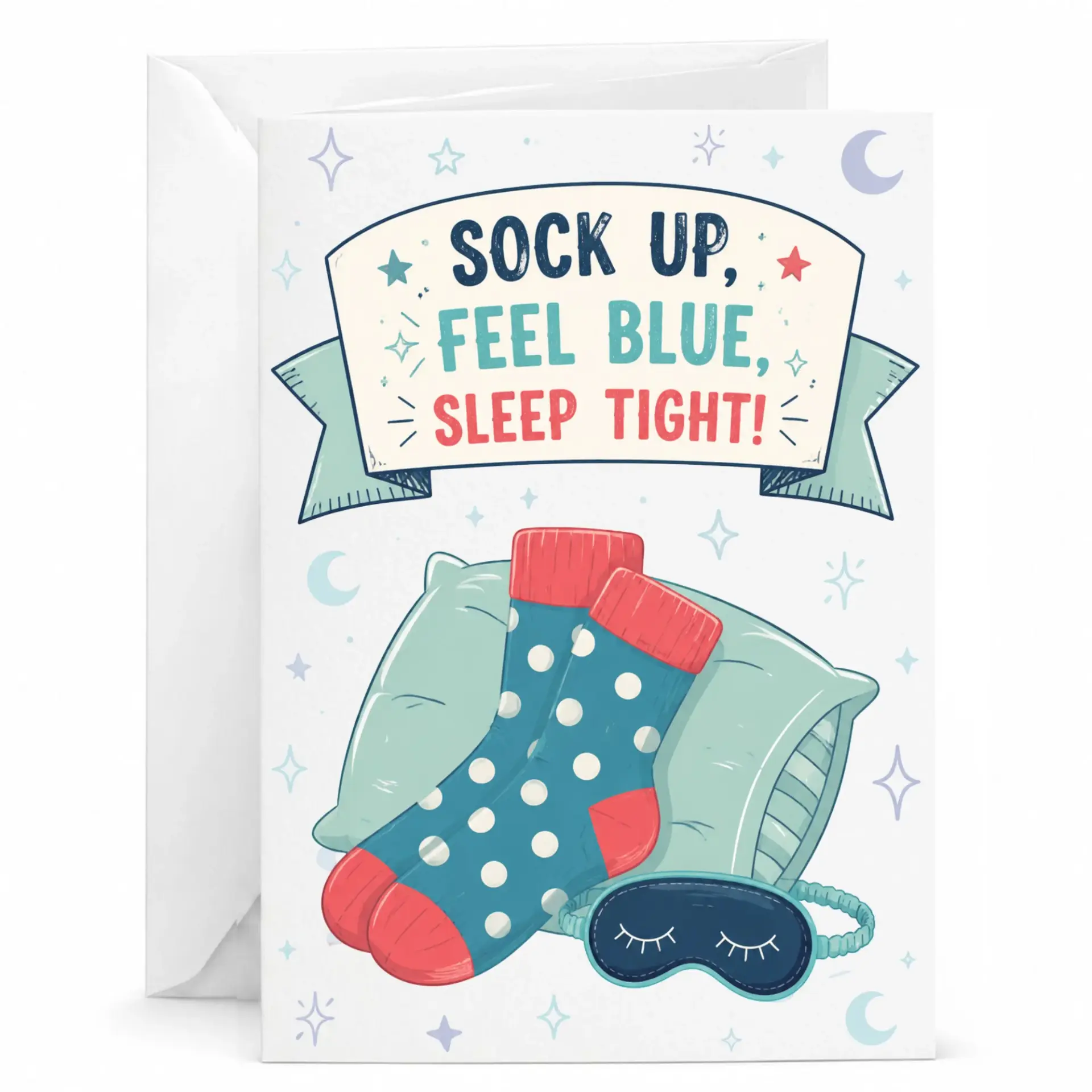 Funny Greeting Card for Relaxation Enthusiast with Socks and Mask Illustration Comfort Well Wishes