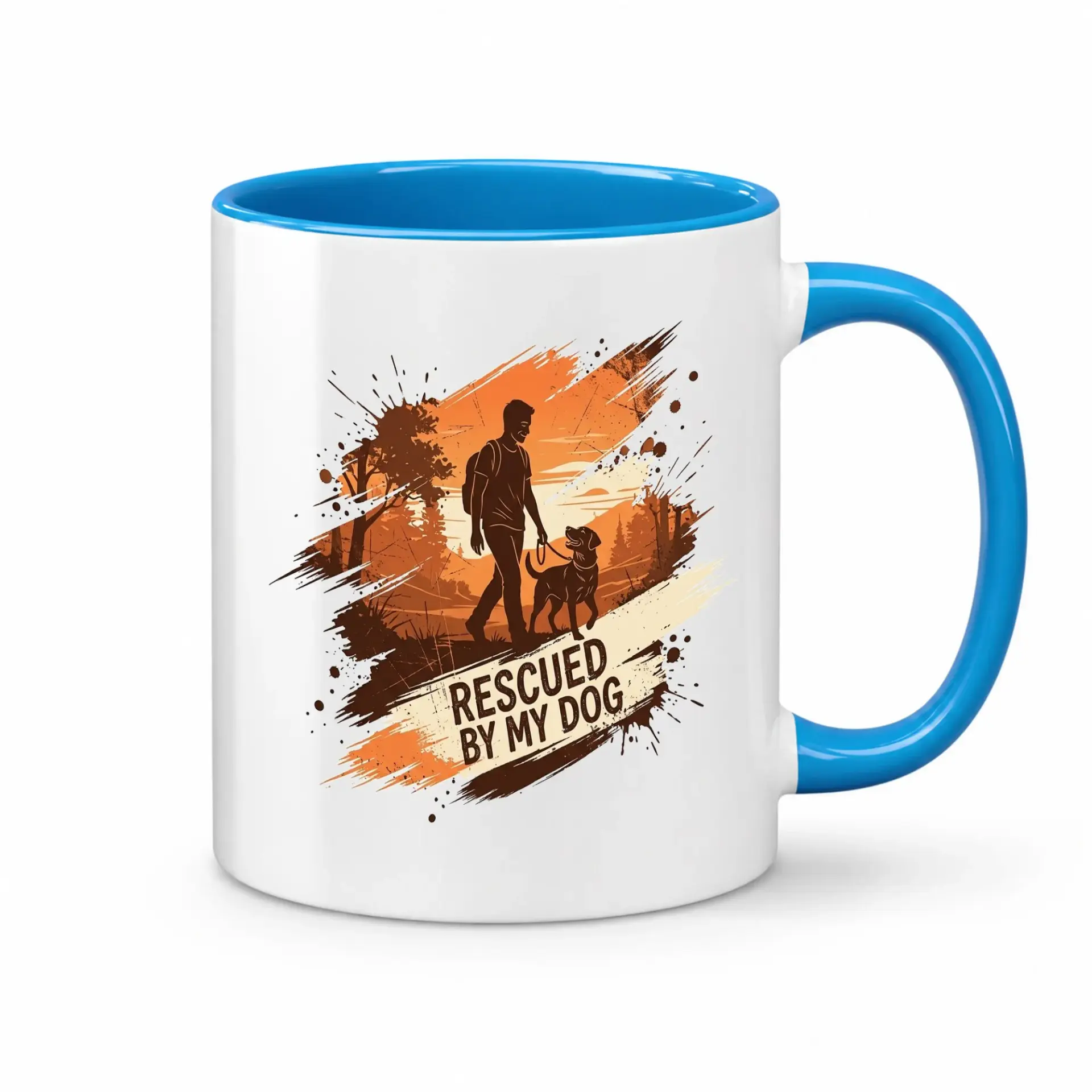 Rescued by My Dog Ceramic Coffee Mug Two Blue Handle Decorative Drinkware for and Outdoor Enthusiasts