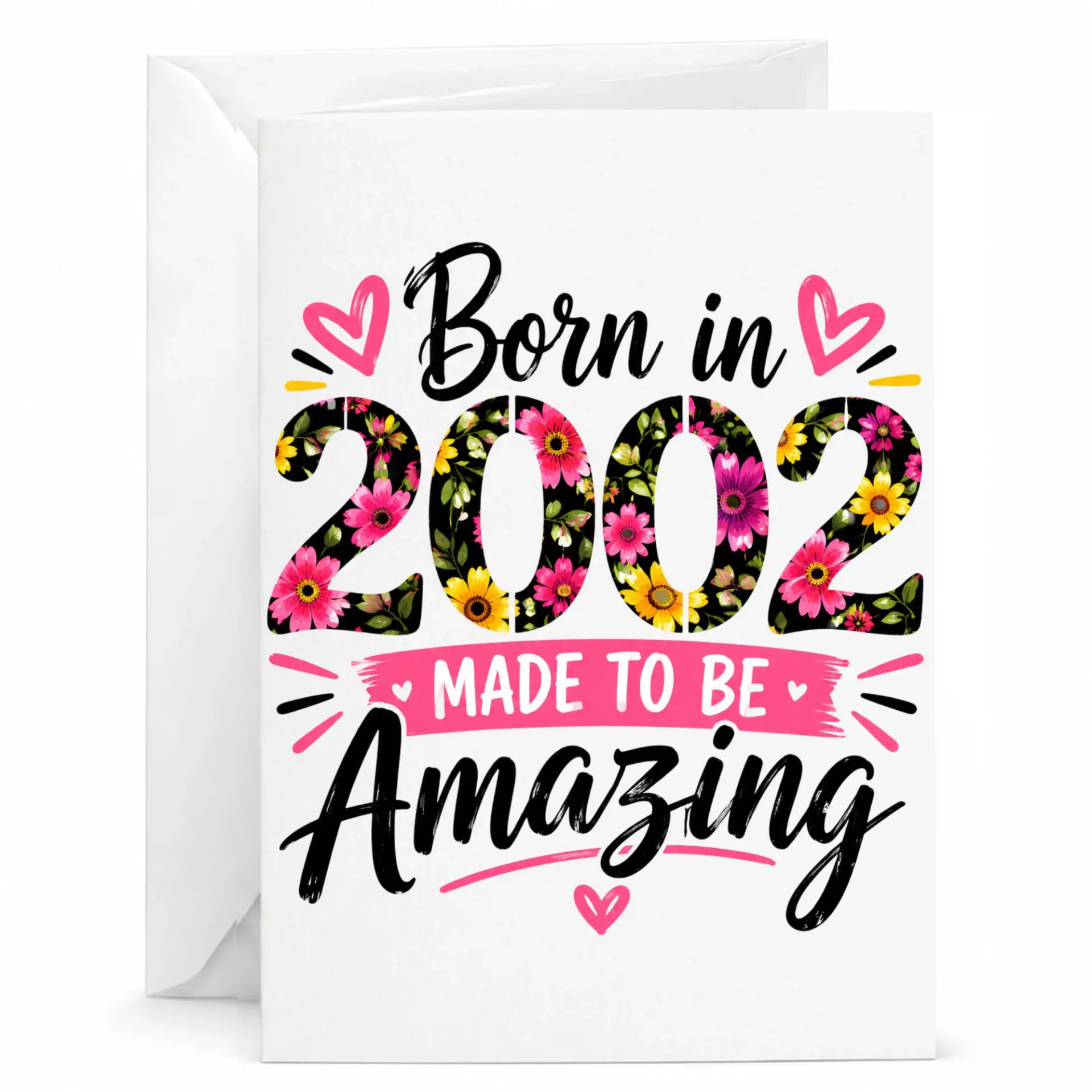 Birthday Card Born in 2002 Made to Be Amazing Floral Typography Design Greeting Card with Matching Envelope