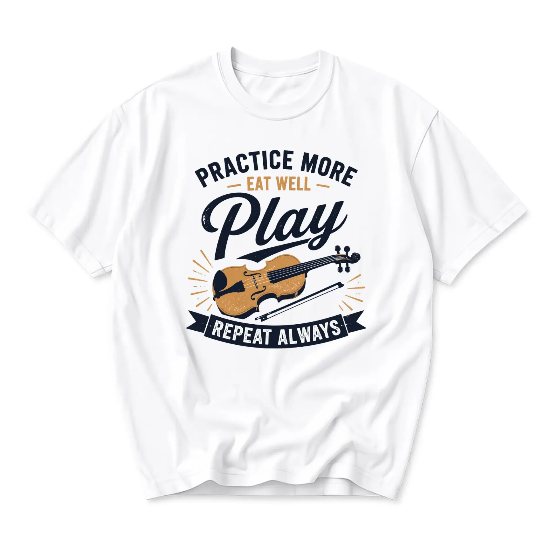 Graphic Tee Unisex Crew Neck T-Shirt for Violin Players More Eat Well Play Repeat Always Musical String Design