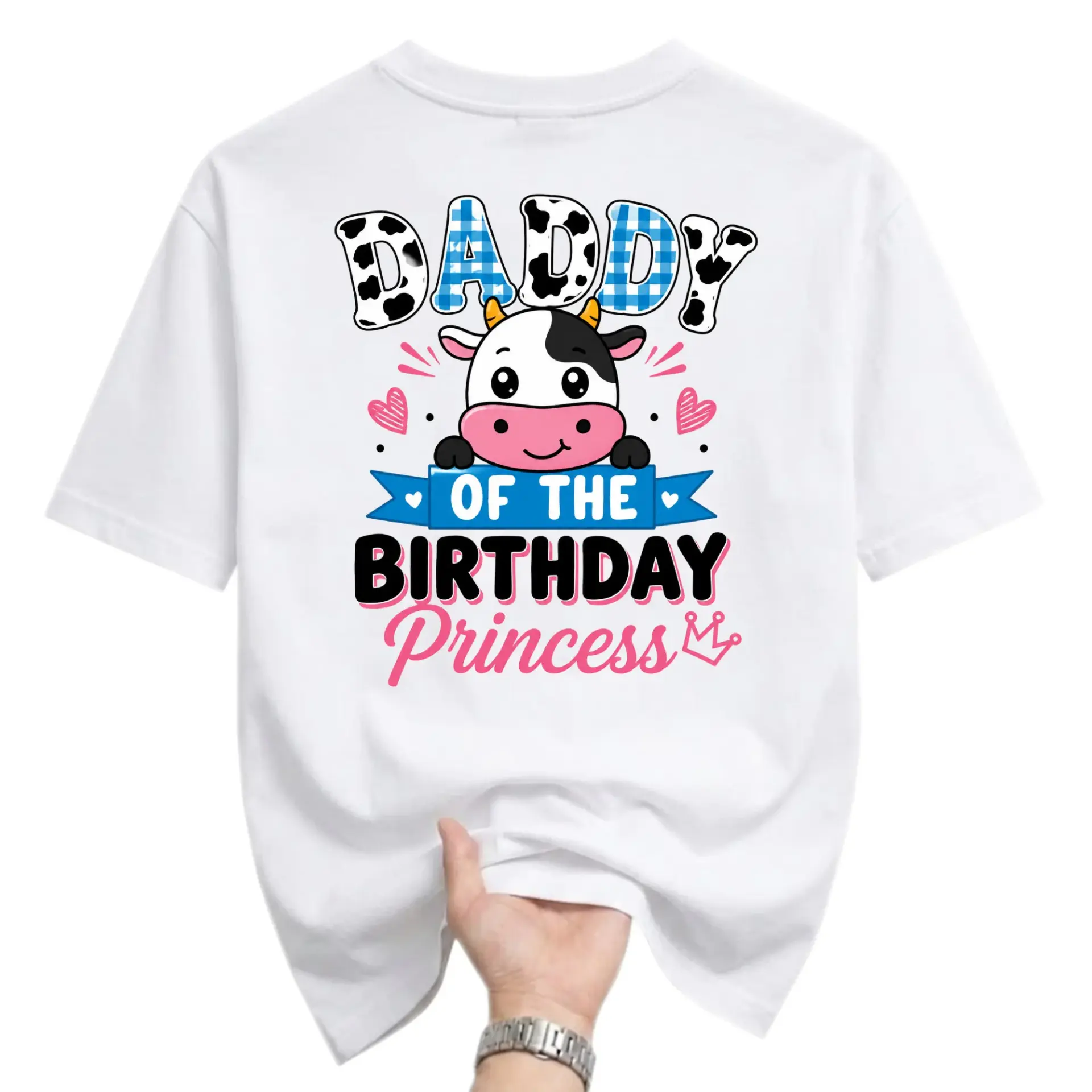 Funny Shirt Daddy of the Birthday Princess Graphic Tee Cute Cow Theme Casual Unisex Crew Neck Short Sleeve Top