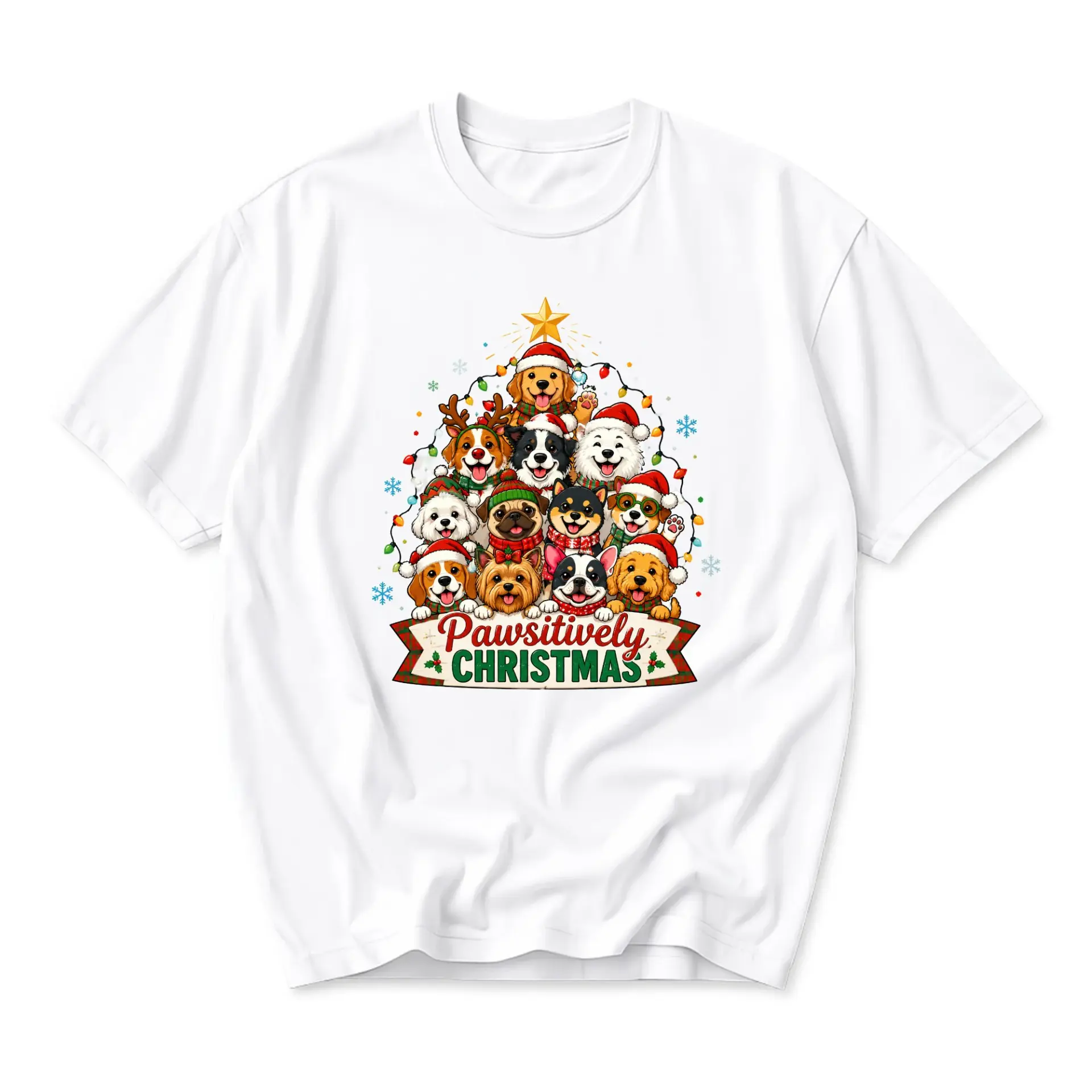 Funny Shirt Pawsitively Christmas Dog Lover Graphic Tee Unisex Crew Neck