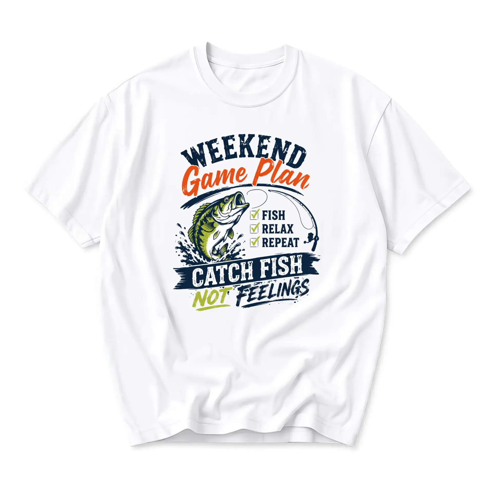 Funny Shirt Fishing Weekend Game Plan Graphic Tee Unisex Cotton Crew Neck