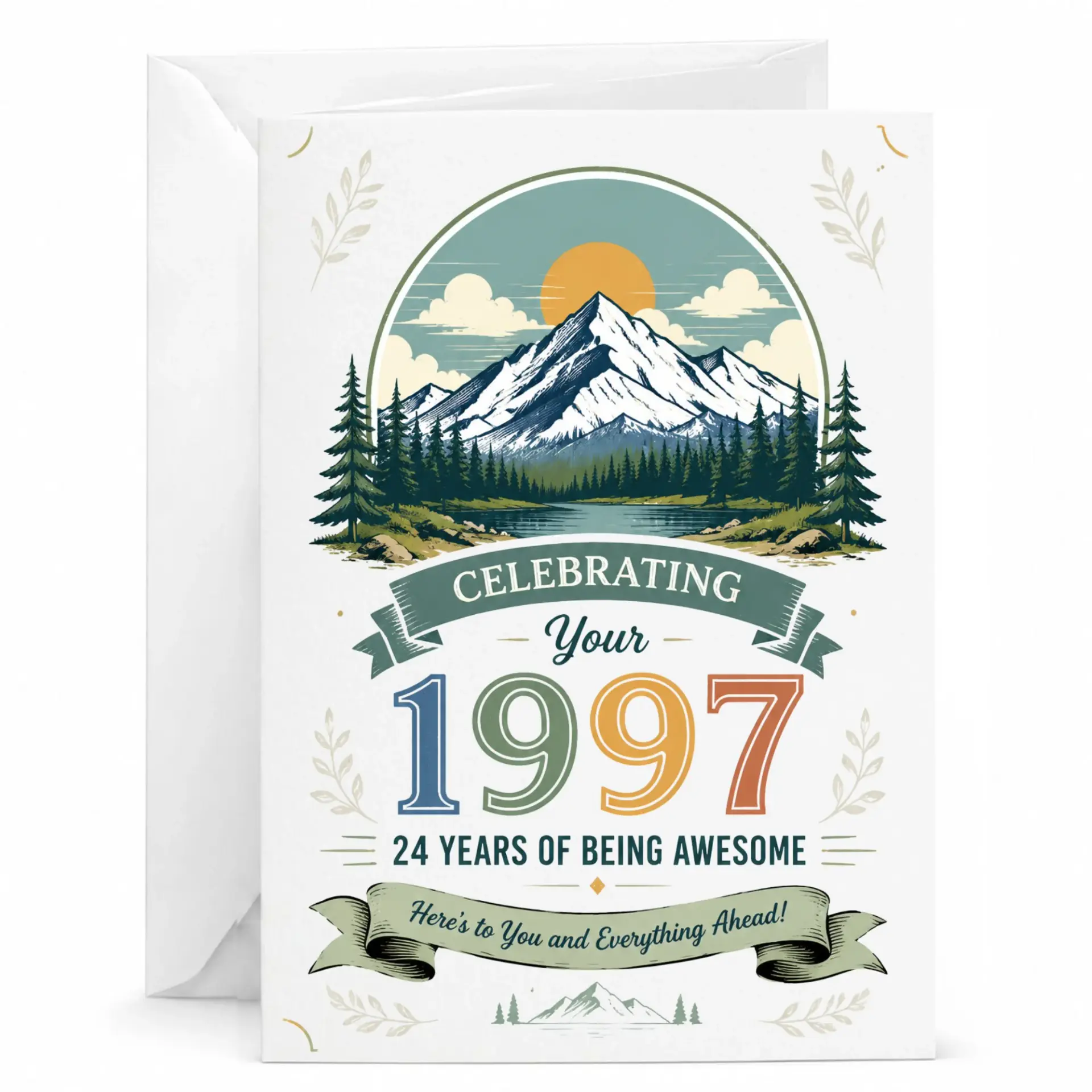 Birthday Card Celebrating Your 1997 Milestone, 24 Years of Being Awesome Vintage Mountain Nature Greeting Card