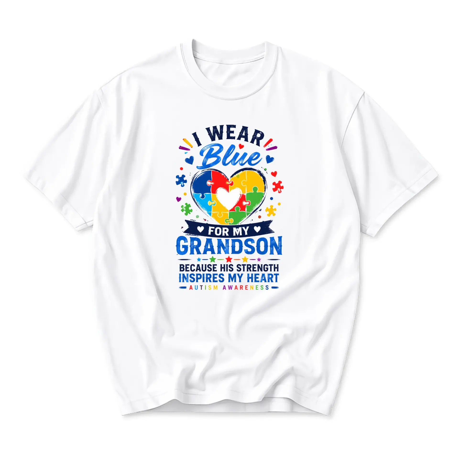 T-shirt Graphic Tee I for My Grandson Autism Awareness Heart Puzzle Piece