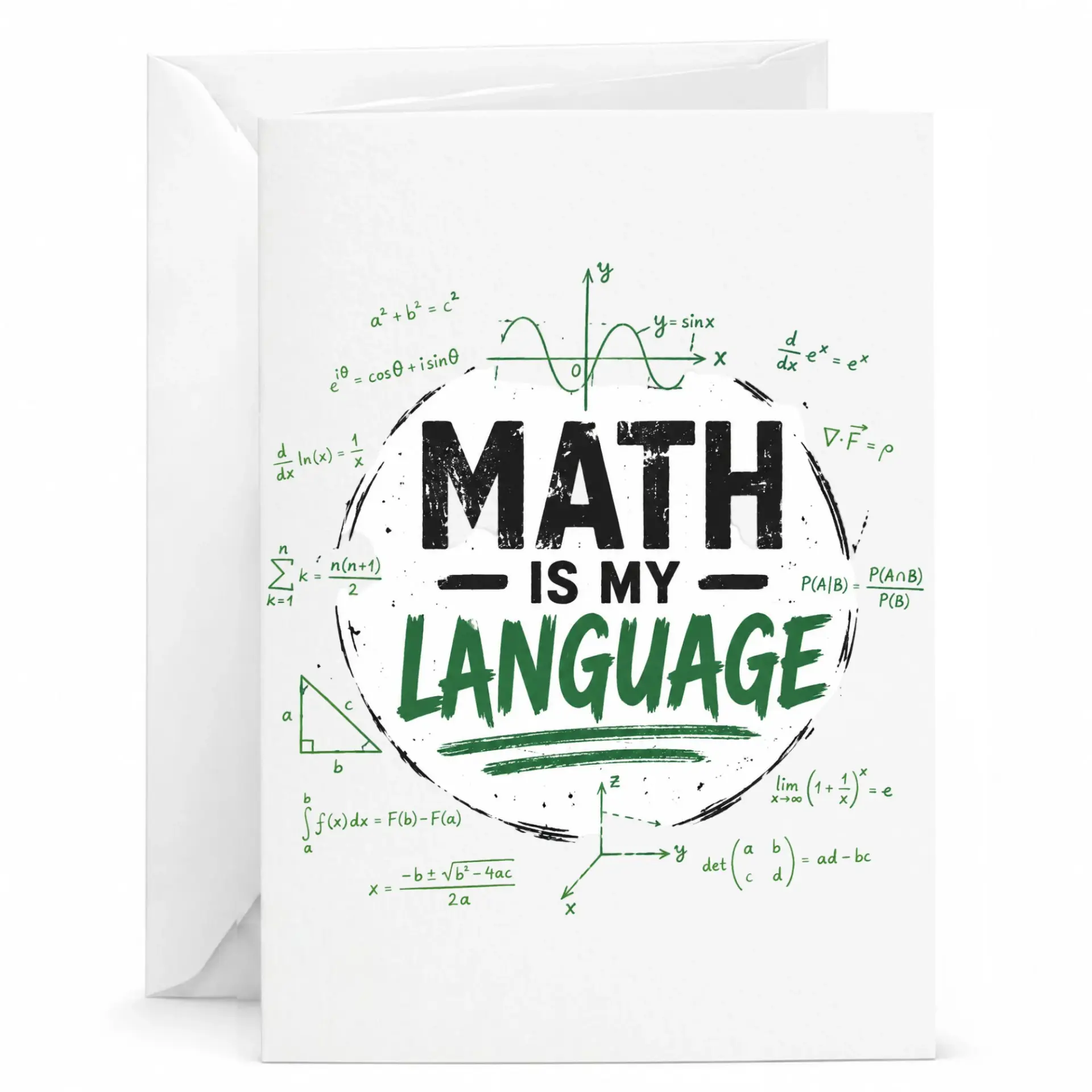 Funny Math Is My Language Greeting Card for Mathematicians and Science Lovers with Matching White Envelope