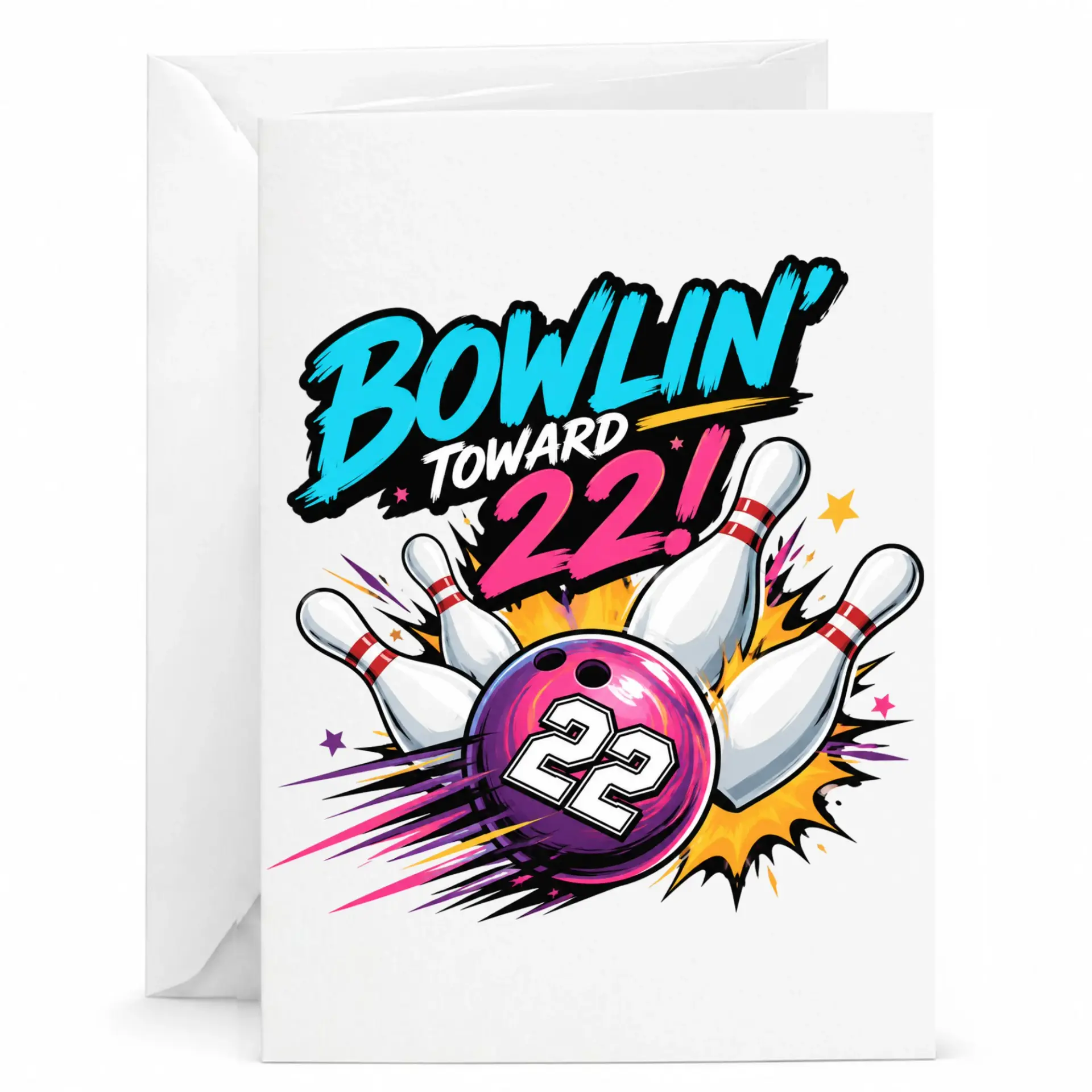Birthday Card Bowlin Toward 22 Funny Bowling Sport Themed Celebration Greeting Card with Included Matching Envelope