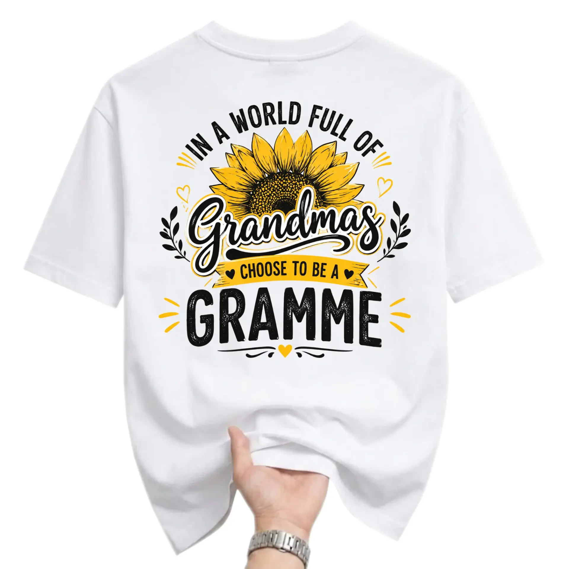 Funny Shirt in a World Full of Grandmas Choose to Be a Gramme Graphic Tee Unisex Casual Crew Neck Sunflower Design
