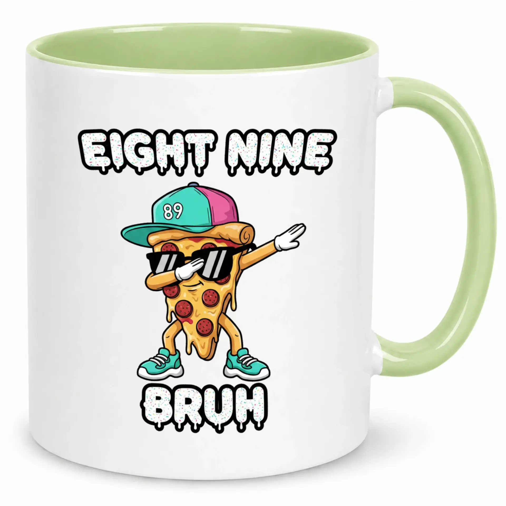 Funny Pizza Dab Ceramic Coffee Mug - Humorous 'eight Nine Bruh' Design Novelty Drinkware for Home and Office Gift